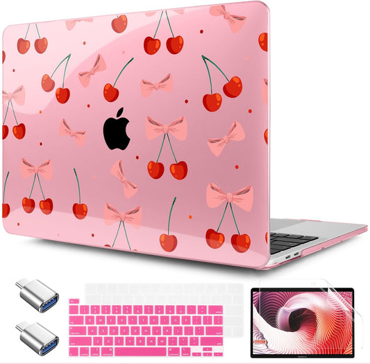 TWOLSKOO Compatible with MacBook Pro 13 inch Case 2023-2016 A2338 M2/M1 A2251 A2289 A2159 A1989 A1706, Plastic Hard Shell Cover & Keyboard Skin & Screen Protector, Cute Cherry