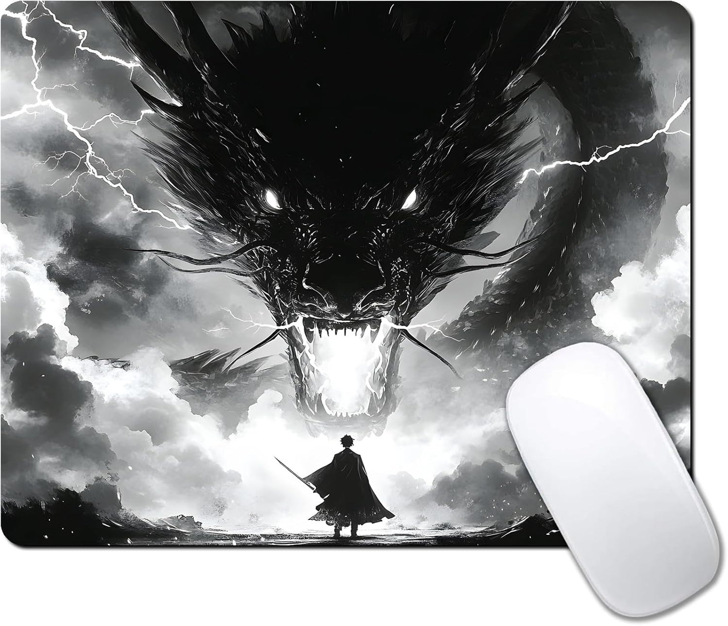 Japanese Samurai Cartoon Anime Dragon Custom Mouse Pad with Non-Slip Rubber, Small Square Design for Wireless Laptop & Computer Mouse Pads for Desk, 9.5 x 7.9 inch Smooth Surface for Gaming & Office