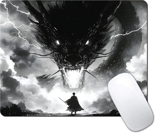 Japanese Samurai Cartoon Anime Dragon Custom Mouse Pad with Non-Slip Rubber, Small Square Design for Wireless Laptop & Computer Mouse Pads for Desk, 9.5 x 7.9 inch Smooth Surface for Gaming & Office