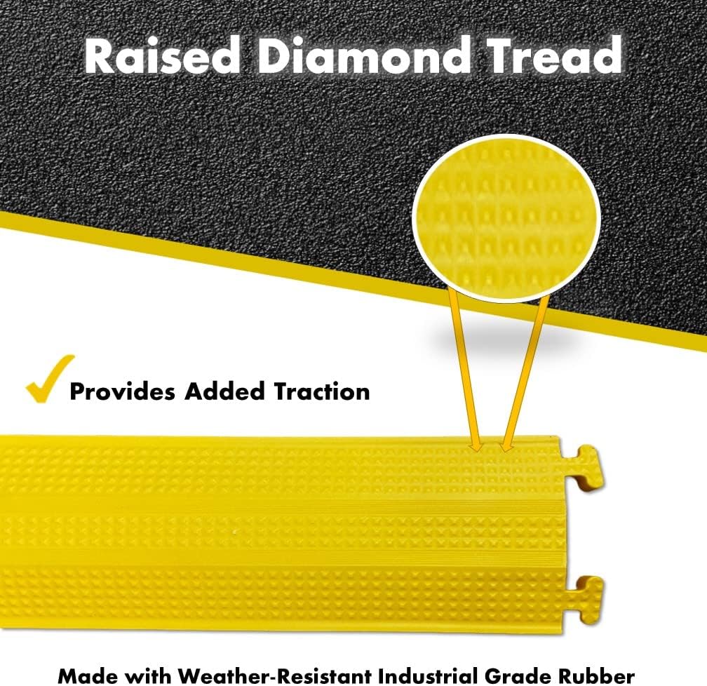 Kable Kontrol Drop Over Floor Cord Cover – 60” Inch Long 1 Channel Cable or Wire Protector – 10 Pcs Bulk Pack - Rubber Ramp for Indoor and Outdoor Use – Yellow