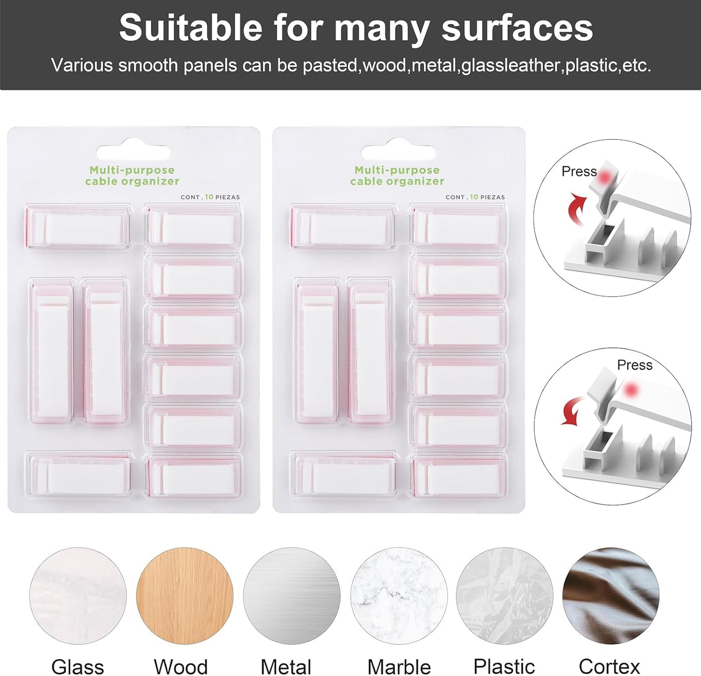 Cable Management Clips, 20Pcs Cable Organizers Wire Clips Cord Holder for TV PC Ethernet Cable Desk Home Office (White)