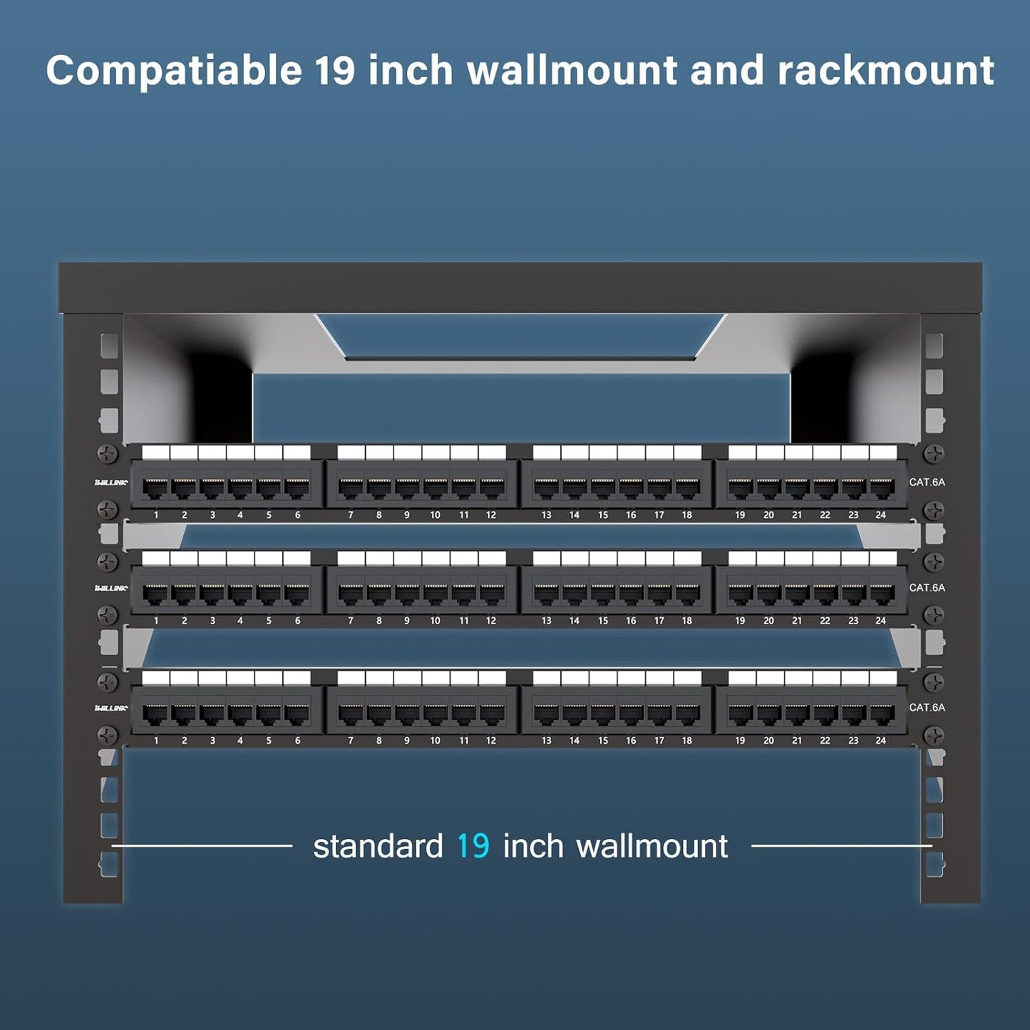 Iwillink 10Gbps Cat6A Patch Panel 24 Port, RJ45 Patch Panel UTP 19-Inch, 1U Network Patch Panel Wallmount or Rackmount Punch Down Block for Cat6A, Cat6, Cat5e, Cat5 Cabling