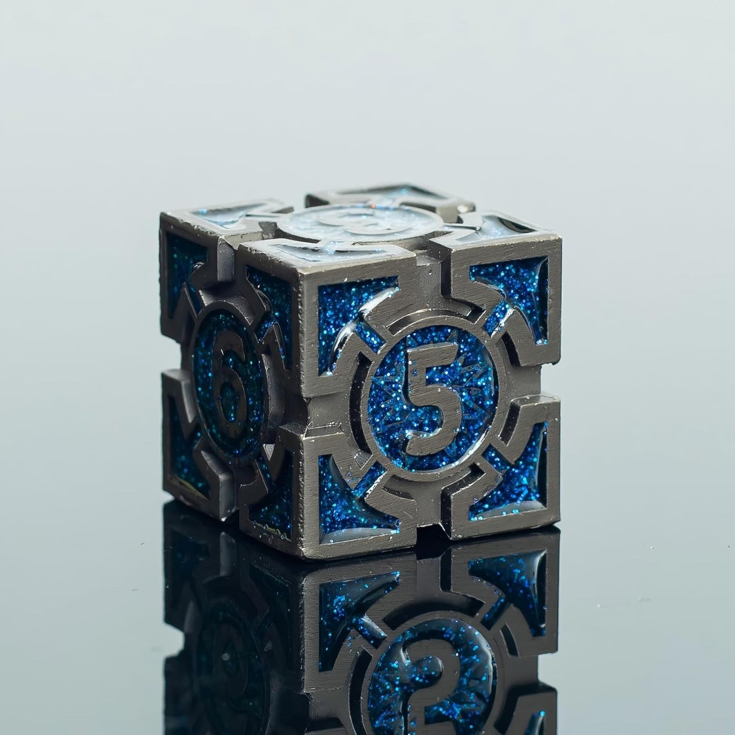 Blue Black Nickel Finish Heavy Metal DND Dice Set (Wizard) with A Metal Box, Sharp Edge Zinc Alloy D&D Accessories, D4-D20, Designed for Dungeons & Dragons Master, RPG Player, Starter