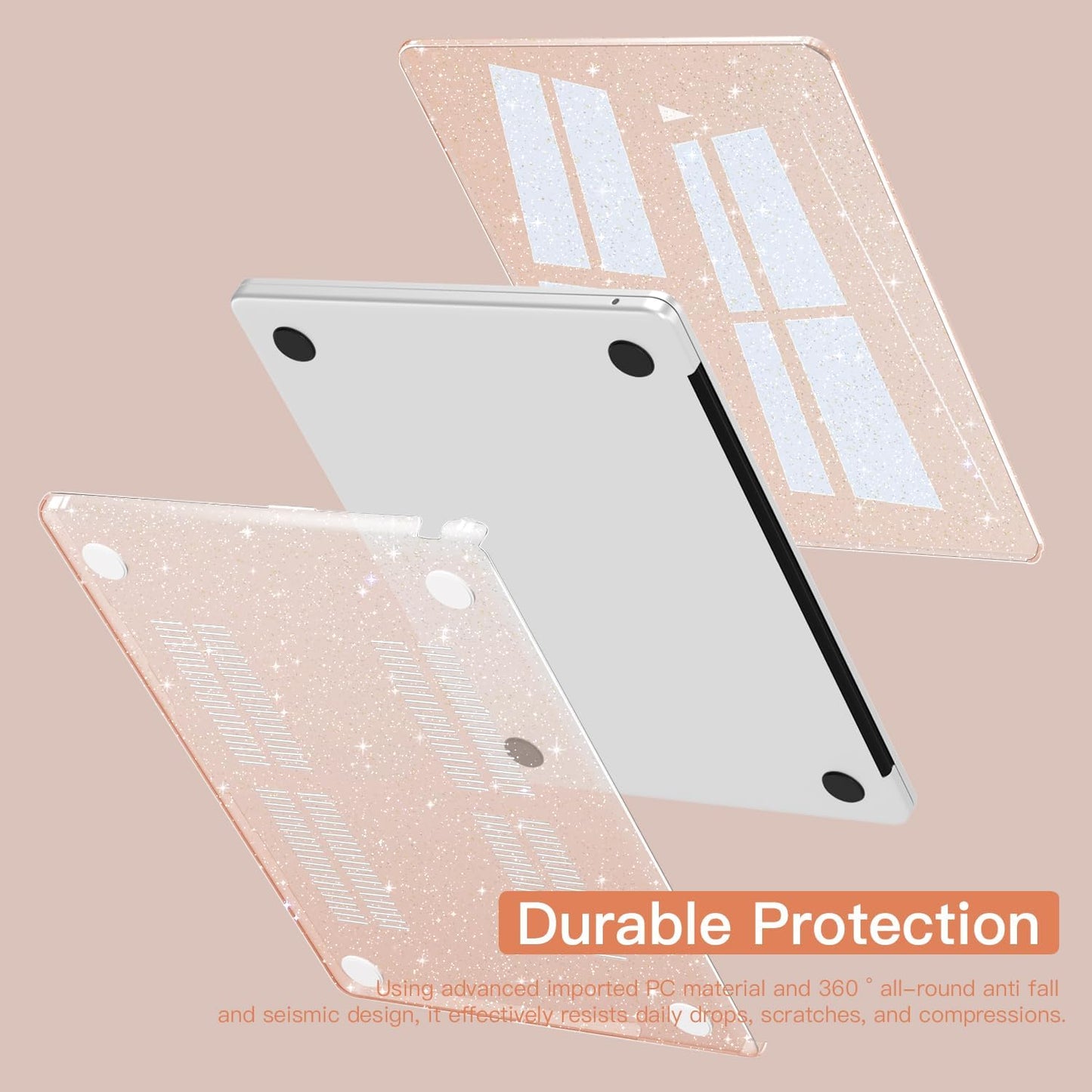 CISSOOK Cherry Pink Glitter Case for MacBook Air 13.6 inch 2025 2024 2022 Released A3240 A3113 A2681, Bling Hard Shell Case with Keyboard Cover & Screen Protector for MacBook Air 13 M2 M3 M4