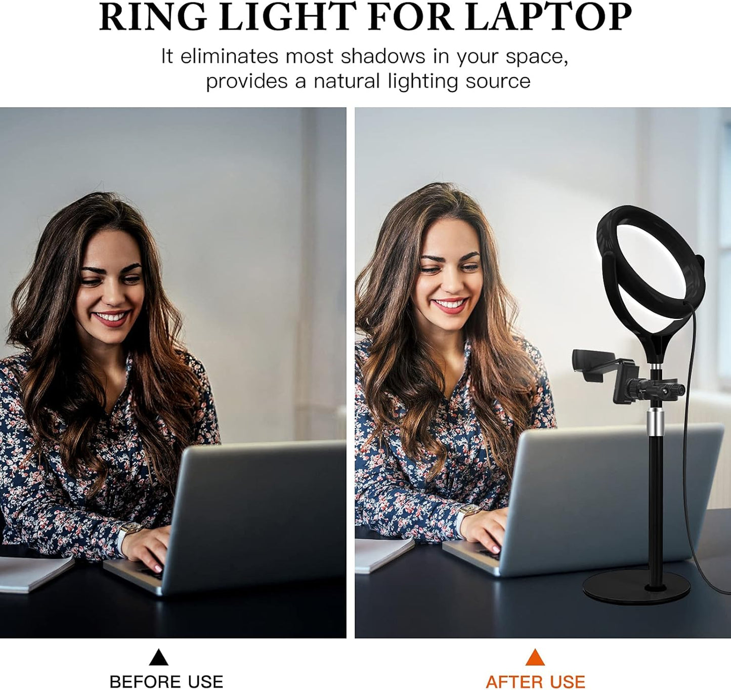 8 inch Desk Ring Light with Stand, Adjustable Computer Circle Light for Video Conference Lighting, Zoom Calls, Virtual Meeting, Video Recording, Selfie Light with Phone Holder for Streaming, Podcast