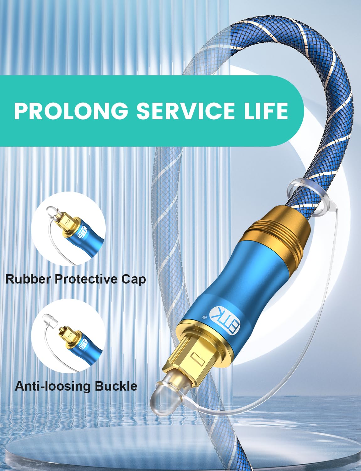 EMK Digital Optical Audio Cable Fiber Optical Toslink Cable SPDIF Audio Cable Male to Male Cord for Home Theater, Sound Bar, TV, PS4, Xbox, PlayStation & More (15Feet/4.6M)