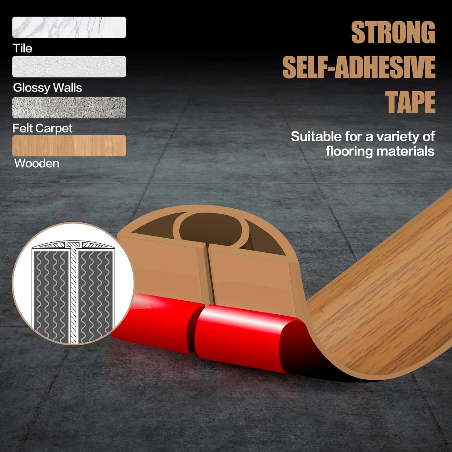Floor Cord Cover Self Adhesive Cord Hider,3.3FT Cable Management, Extension Strip Protector for Wires, Prevent Cable Trips for Offices, Gyms, Exhibitions Cavity:0.47"(W) x 0.35"(H) Brown Wood