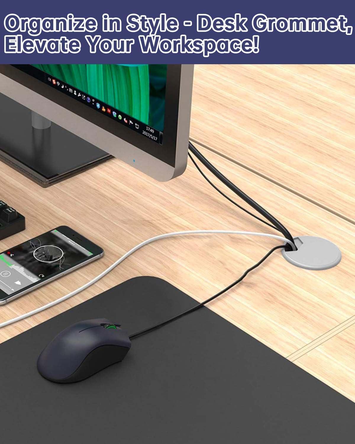 Desk Grommet 2-3/8 inch (60mm) 10 Pieces - White Desk Cable Grommet Desk Cable Hole Covers with Hole Saw for TV, Office, Wires Through Countertop and Home Table