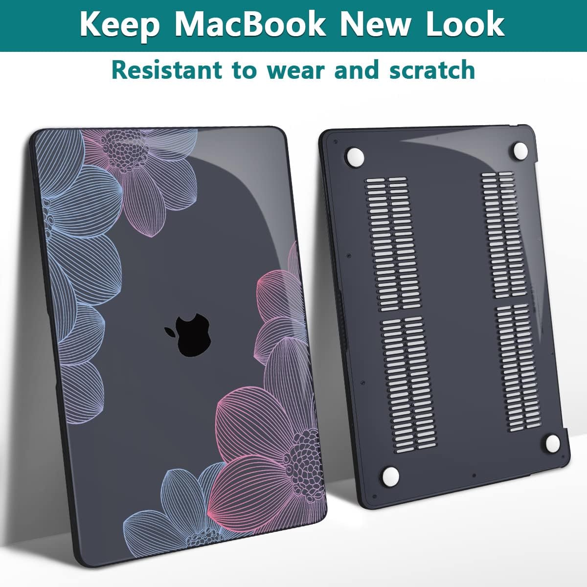 Teryeefi for MacBook Pro 13 inch Case M2 M1 2022 2020-2016 Release (Model A2338 A2289 A2251 with Touch Bar), Plastic Hard Shell Case & Keyboard Cover & Screen Protector, Hand-Drawing Floral