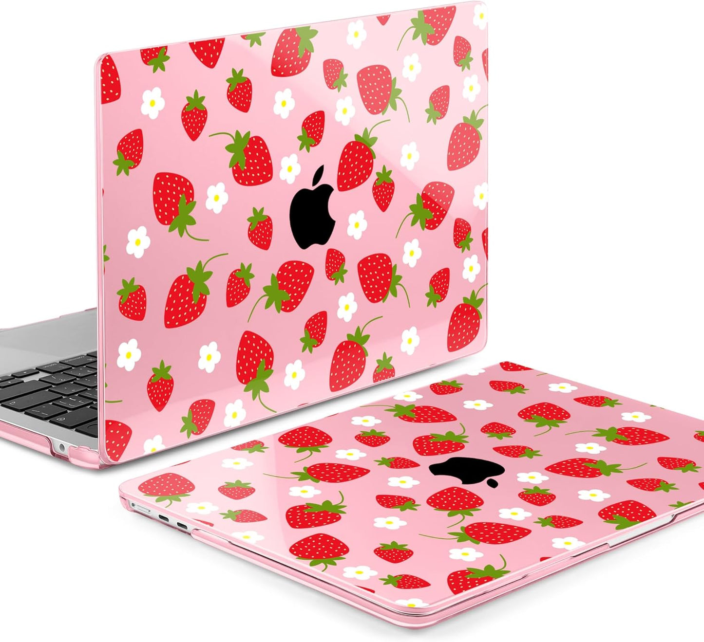 MEEgoodo for M4/M3/M2 MacBook Air 15.3 inch Case 2025 2024 2023, Case Fit Model (A3241/A3114/A2941) for MacBook Air 15 inch, Laptop Hard Shell with Keyboard Cover, Strawberries & Flowers