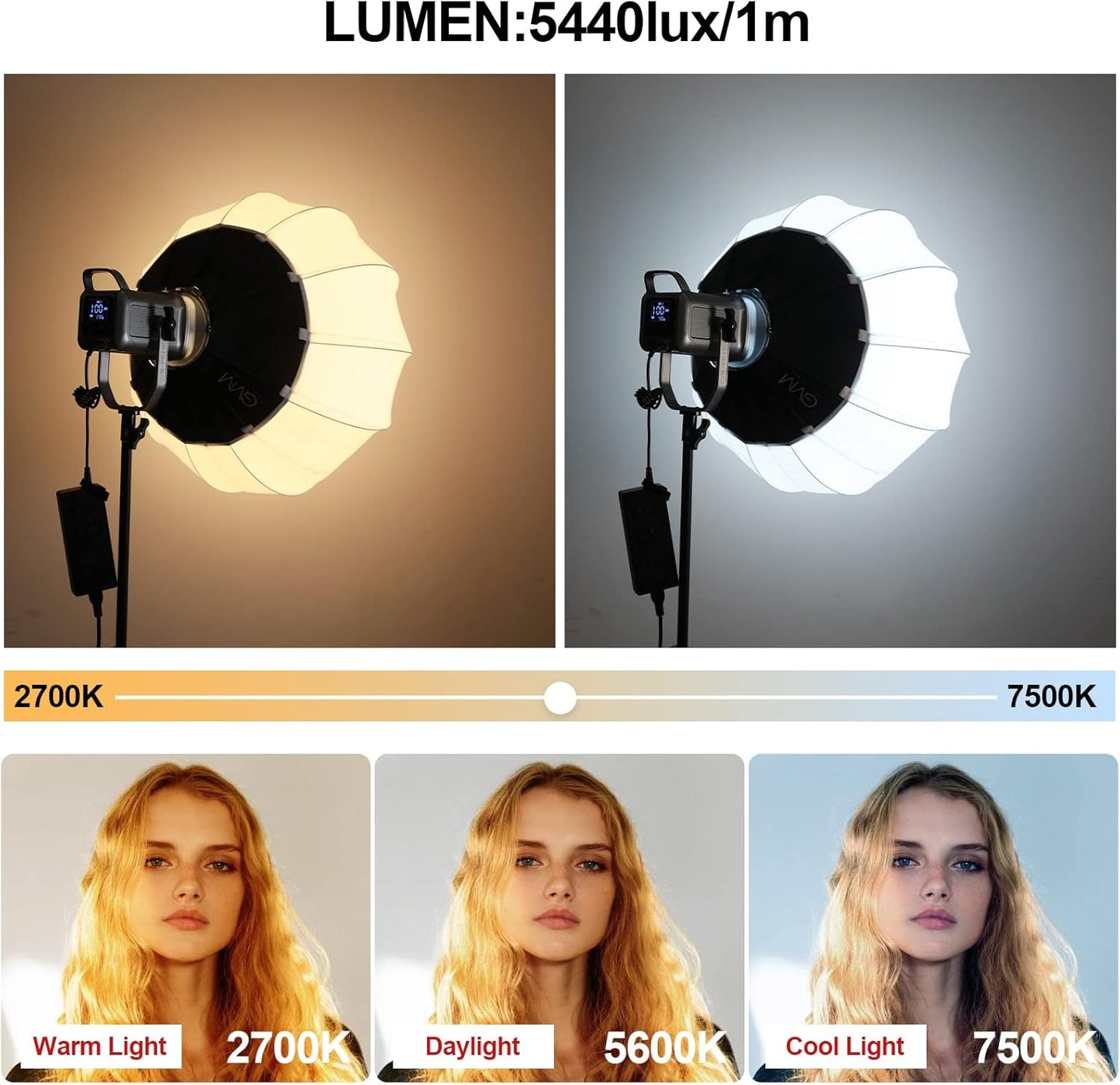 GVM 150W RGB Video Light Kit, 2700K~7500K Bi-Color LED Video Light Photography Studio Lighting Kit with Lantern Softbox & Stand, Continuous Output Lighting Kit with 8 Lighting Effects, CRI 97+
