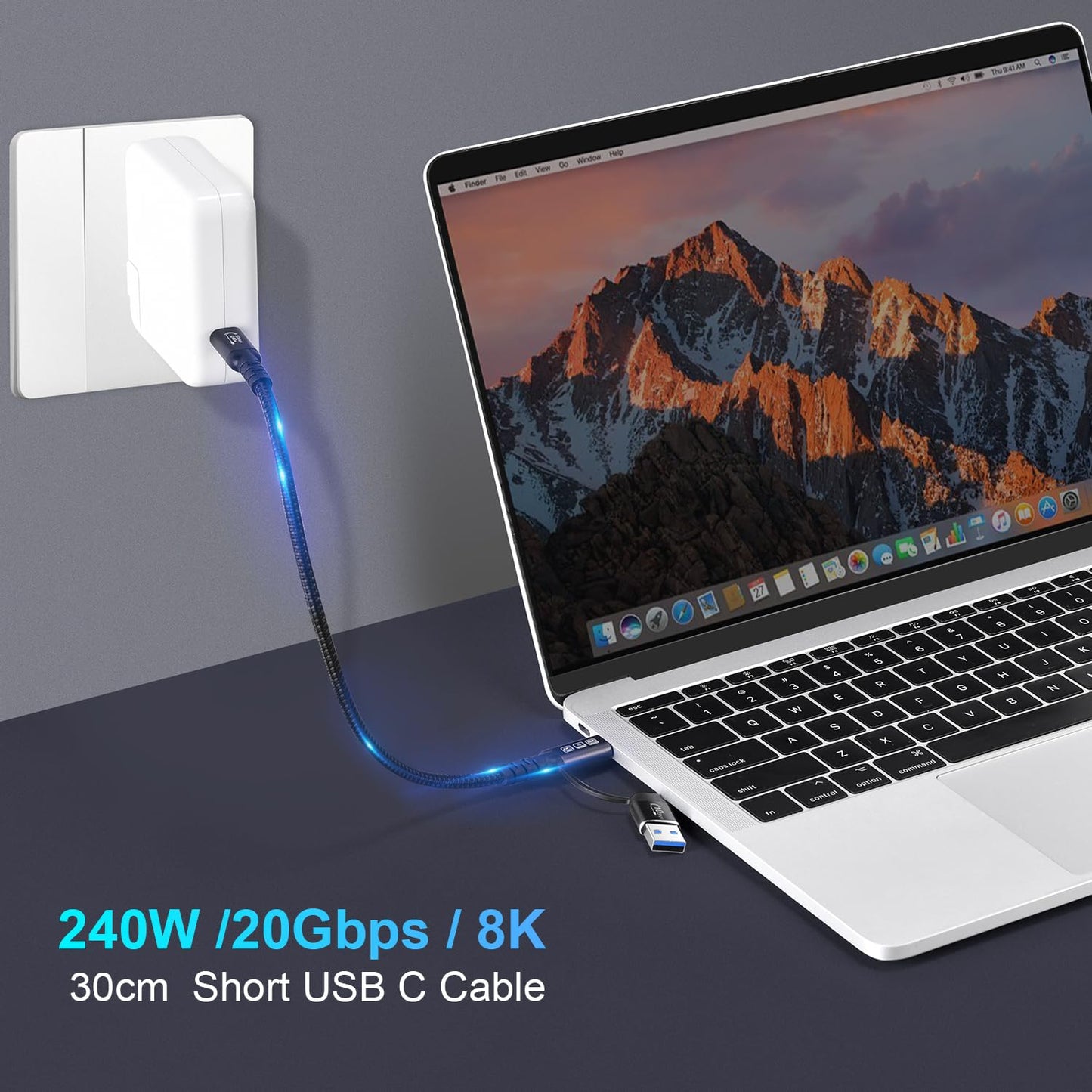 CABLEDECONN USB2.0 A to USB C 3.2 Type C 20Gbps Male to Male Detachable 1m 3.3ft Cable Data Extension 10Gbps 240W Fast Charge 8K Ultra HD Video Data Connection Power Line