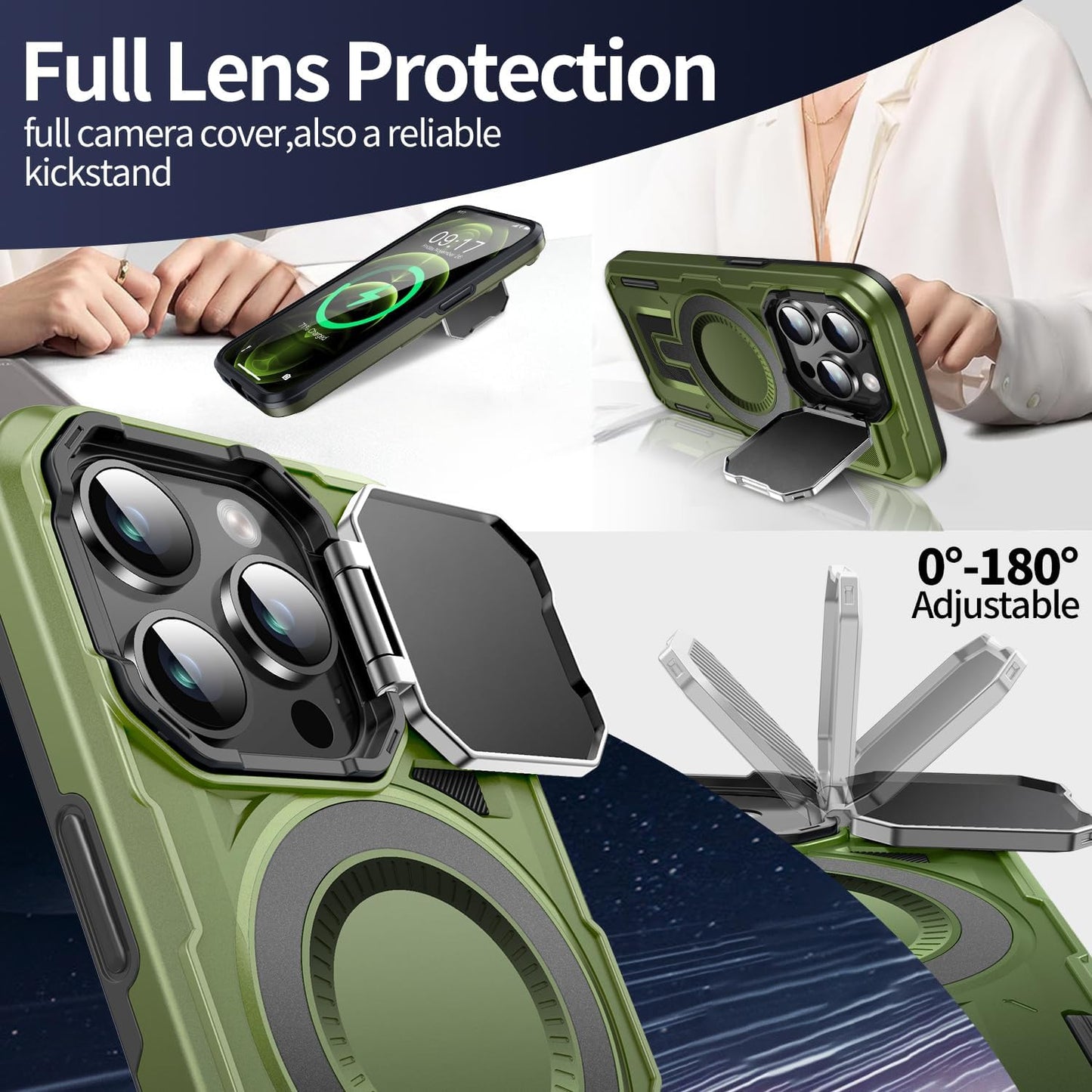 Camera Stand Case for iPhone 12 Pro Max, [Compatible with Mag Safe] [Lens Cover] 2024 Version Military Grade Protective Soft Case for iPhone 12 Pro Max 6.7 inch Men Women, Blue