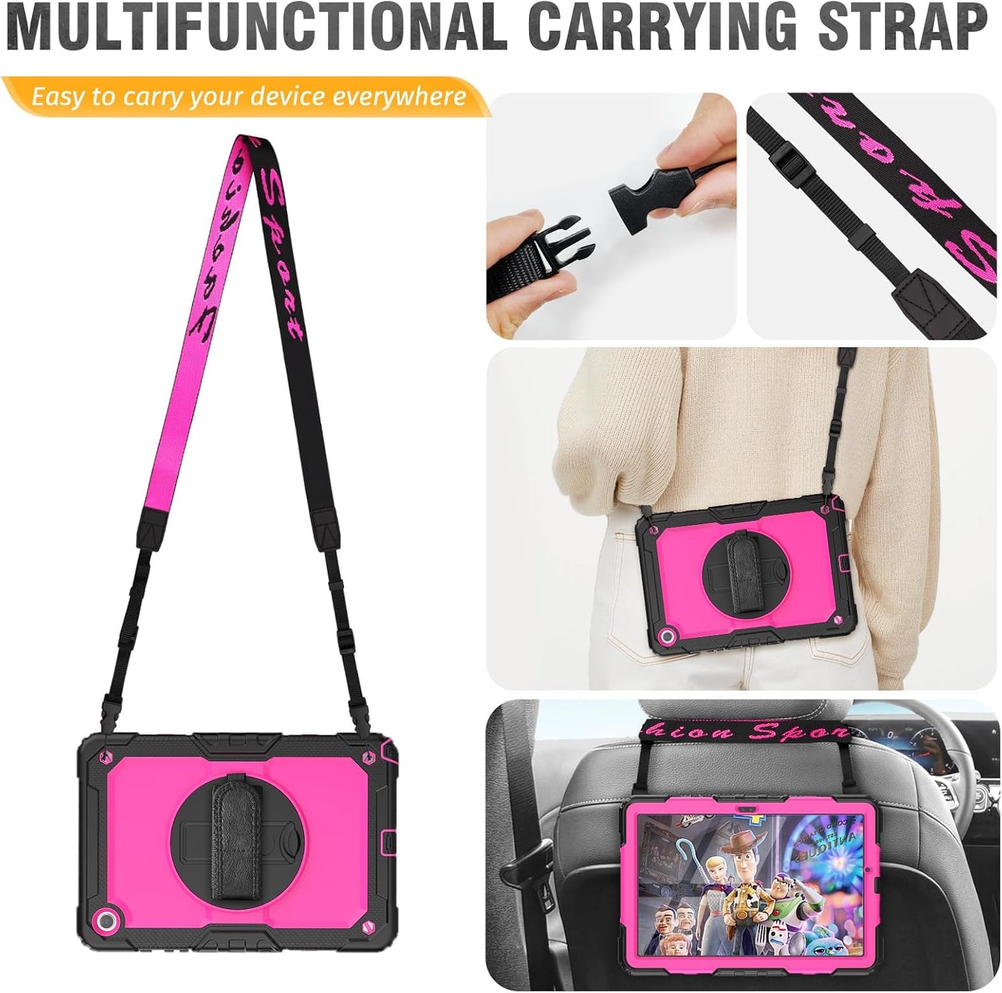 HXCASEAC Case for Samsung Galaxy Tab A9+/ A9 Plus 11 Inch, Protective with Screen Protector/Hand Strap/Pen Holder, Sturdy Shockproof Galaxy A9 Plus Tablet Case 2023 SM-X210/X216/X218 - Rose