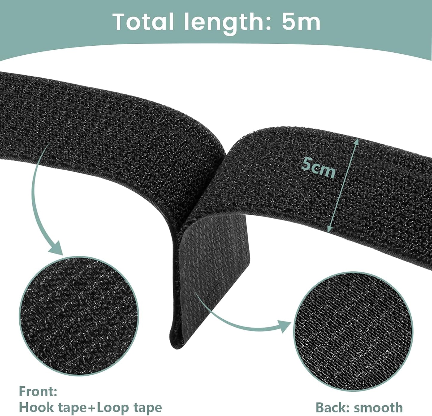 1.5In x 32Ft Cable Straps Heavy Duty With 40 Buckles, Black Hook and Loop Straps, Reusable Cable Ties for Organizer or Storage