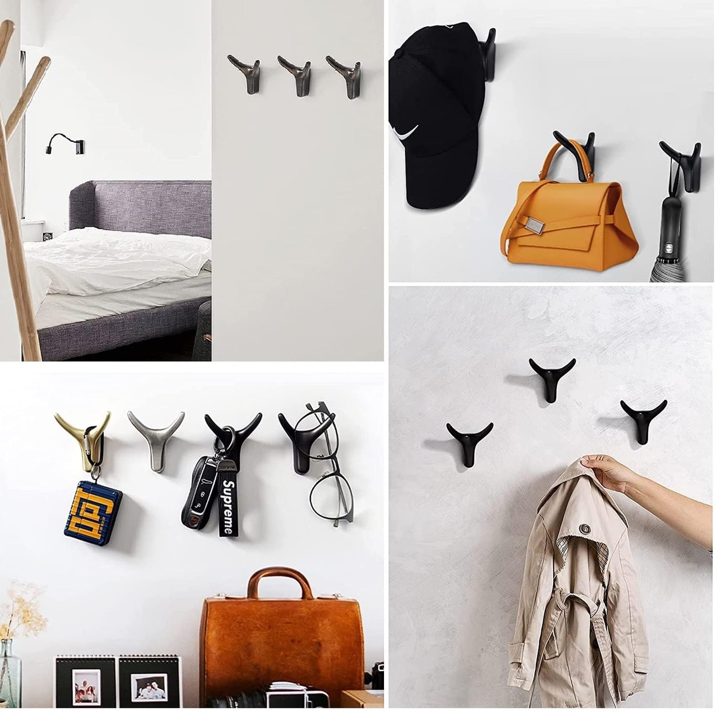 4 Packs Towel Hooks,Coat Hook Cow Head Wall Hooks, Metal Heavy Duty Wall Hooks for Hanging Coats, Hats, Bags, Kitchenware and Towels in Living Room, Kitchen, Bedroom and Bathroom (Black)