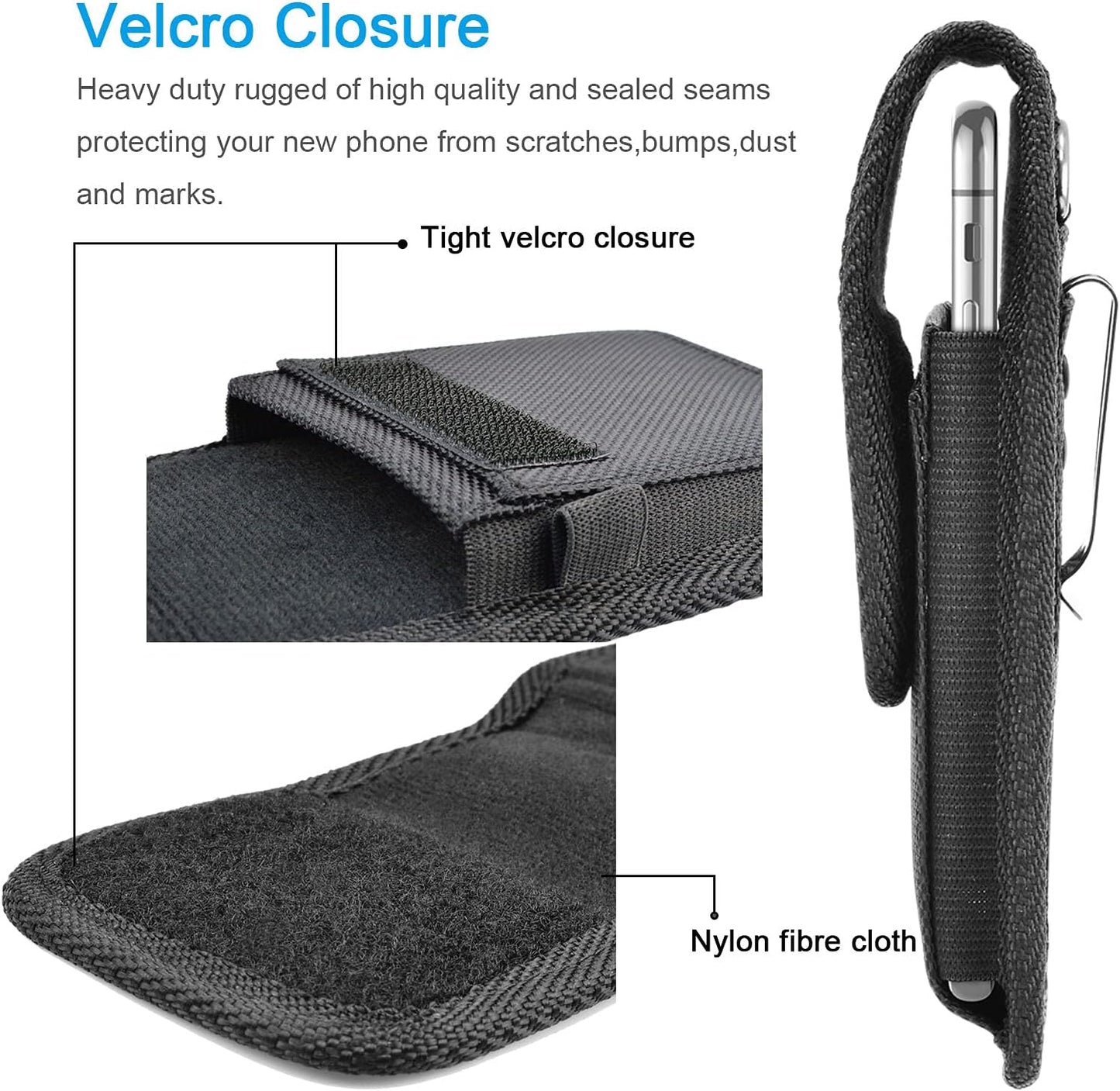 for Samsung Galaxy S25 Ultra S24 S23 S22 S21 S20 FE S10 S9 A03S A20 A50 A51 A16 A15 A14 A10e Holster Nylon Cell Phone Pouch Belt Holder Carrying Case with Clip,Black
