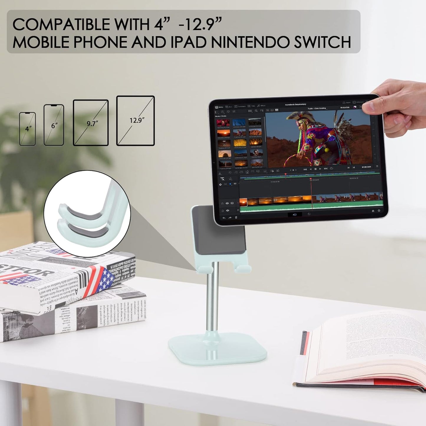 Doboli Cell Phone Stand, Phone Stand for Desk, Phone Holder Stand Compatible with iPhone and All Mobile Phones Tablet, Gifts for Adults Women Men Mom Wife, Turquoise