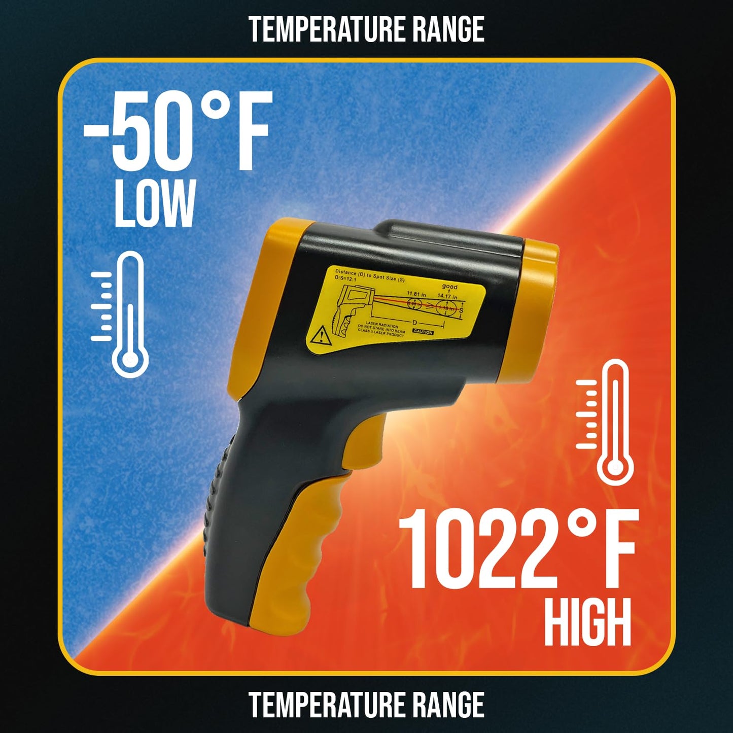 Infrared Thermometer Gun - Digital Food & Surface Temp Gun (-58F to 1022F) for Pizza Oven, Grill, Meat, HVAC, Engine