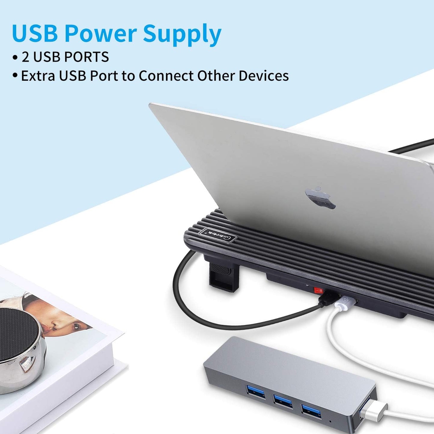 Laptop Cooling Pad, Coolertek USB Powered Laptop Cooler, 2 Blue Silent Big Fans, Height Adjustable Non-Slip Laptop Stand with Dual USB 2.0 Ports, Fits 11-17Inch Notebook - Gray (N2)