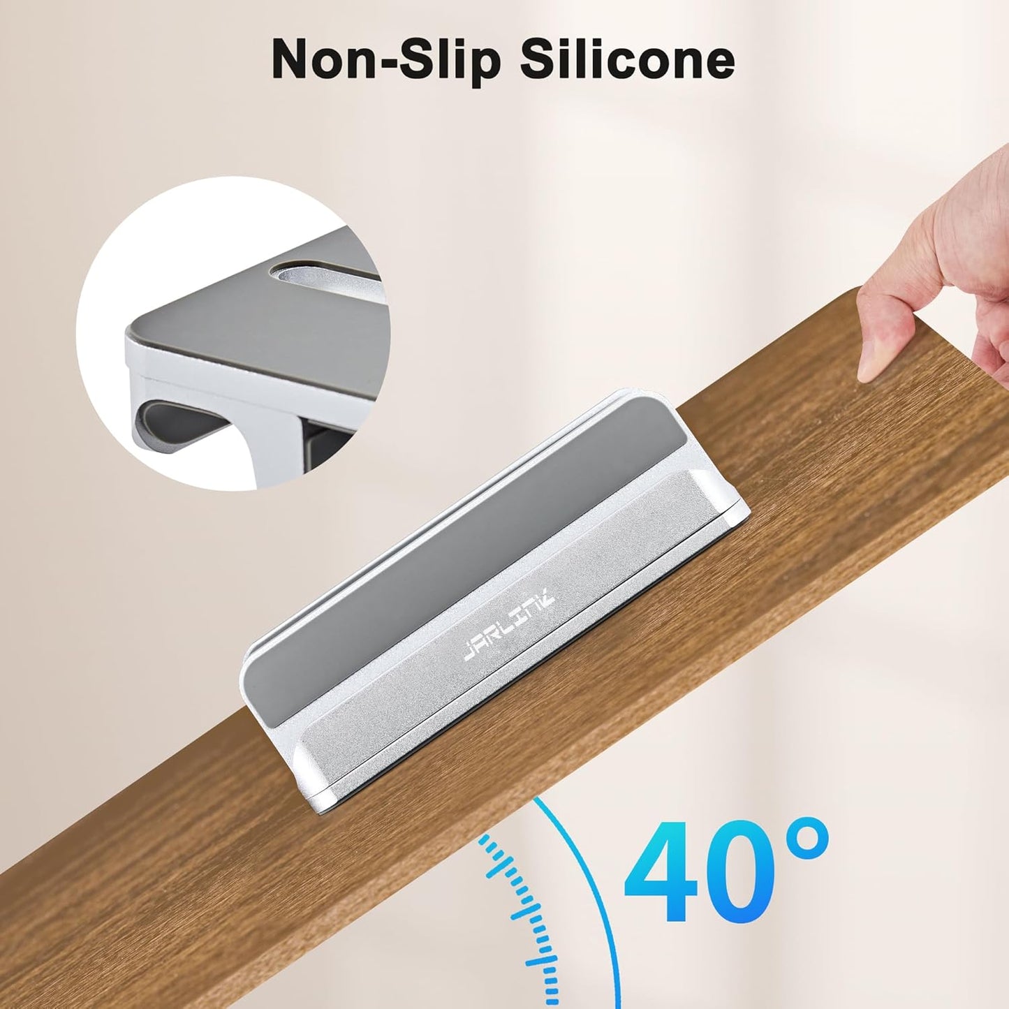 JARLINK 4-in-1 Adjustable Vertical Laptop Stand Holder, Aluminum Dual Slots Laptop Rack for Desk, Space-Saving Organizer Compatible with All MacBook, Surface, Chromebook, and Gaming Laptops (Silver)