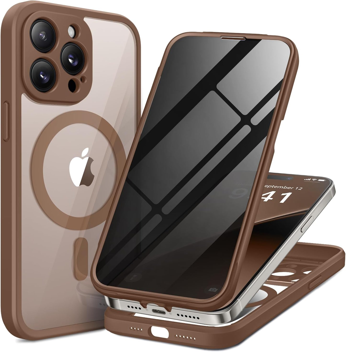 BERFY Magnetic for iPhone 14 Pro Max Case, Compatible with MagSafe, Built-in Privacy Screen Protector and Upgraded Camera Protection,Anti-Spy Full Body Shockproof Phone Case for 14 Pro Max,Desert Gold