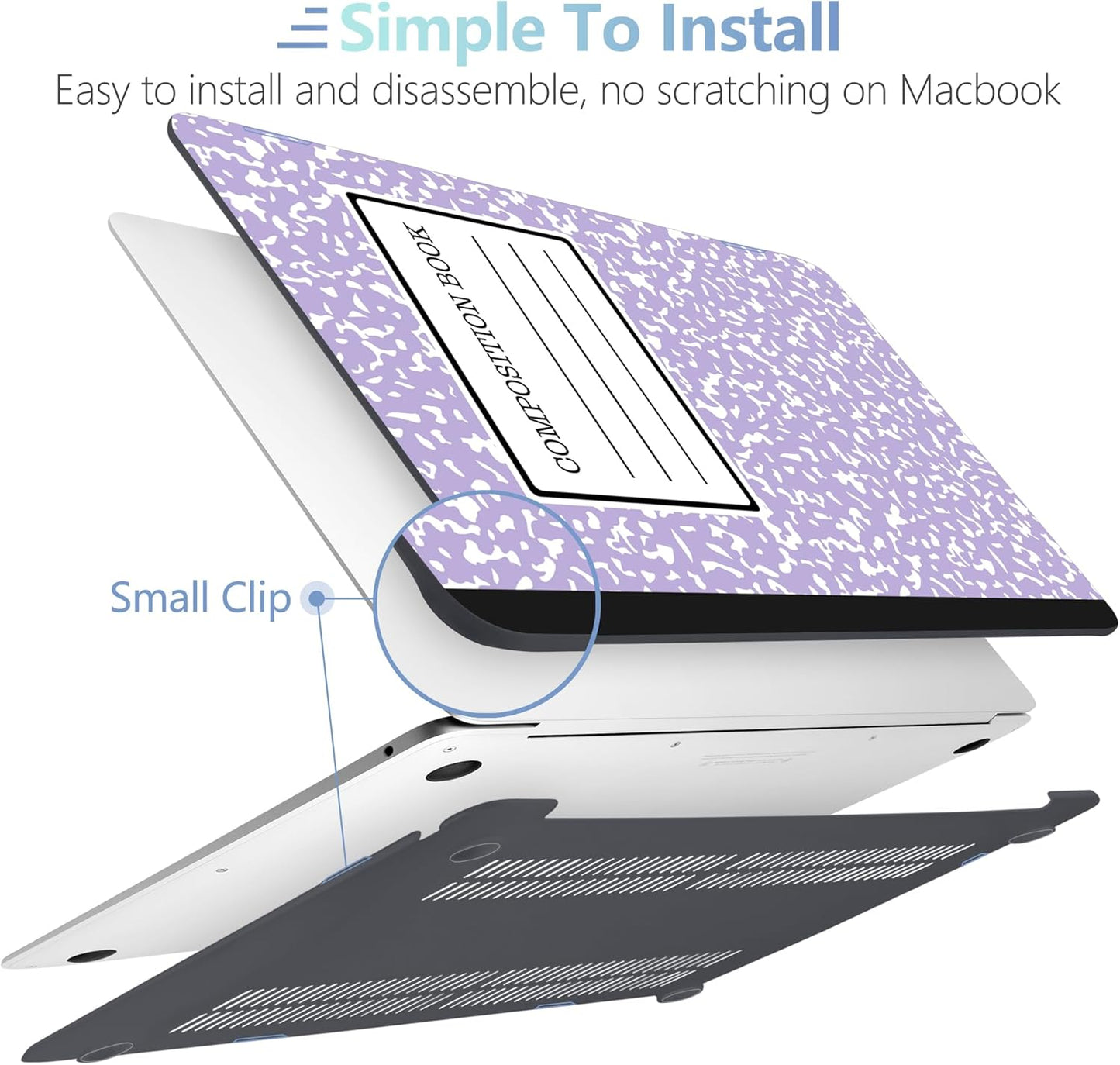 MEEgoodo for MacBook Air 13 inch Case 2021 2020 2019 Released A2337 M1 A2179 A1932 with Touch ID, Plastic Hard Shell Keyboard Cover Compatible with MacBook Air 13 inch Retina, Composition Book Purple