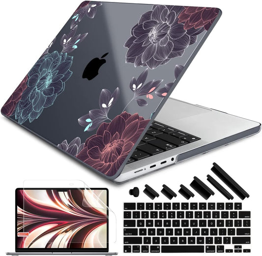 DONGKE for M4 MacBook Pro 16 Inch Case 2024 2023 2021 A3403 A3186 M3 A2991 M2 A2780 M1 A2485 Pro/Max Chip, Plastic Hard Shell Case & Keyboard Cover for Mac Pro 16 with Touch ID, Dahlia Flowers