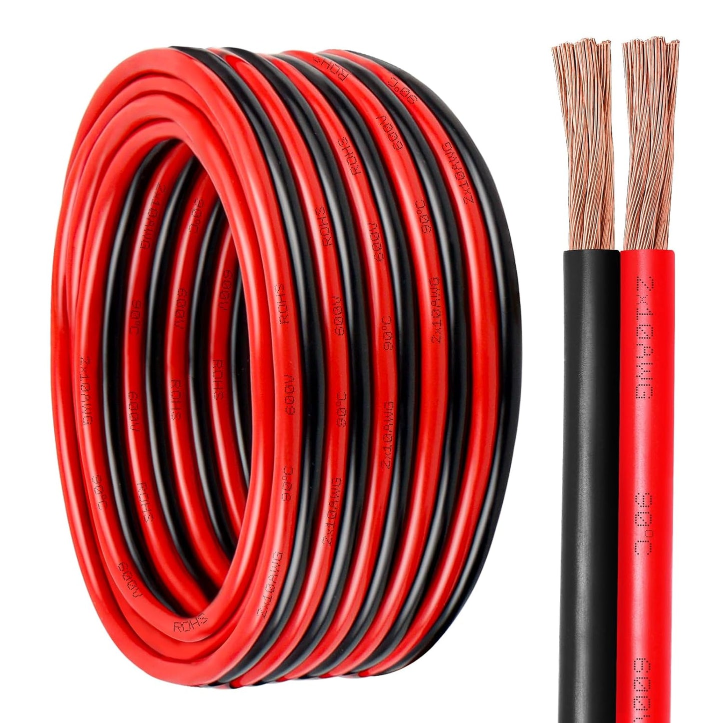 10 Gauge Wire 2 Conductors Copper Wire, 10 AWG Battery Cable Oxygen Free Copper Wire for Solar Panel, Automotive, Trailer, RV and Speaker (10 Gauge 10FT)