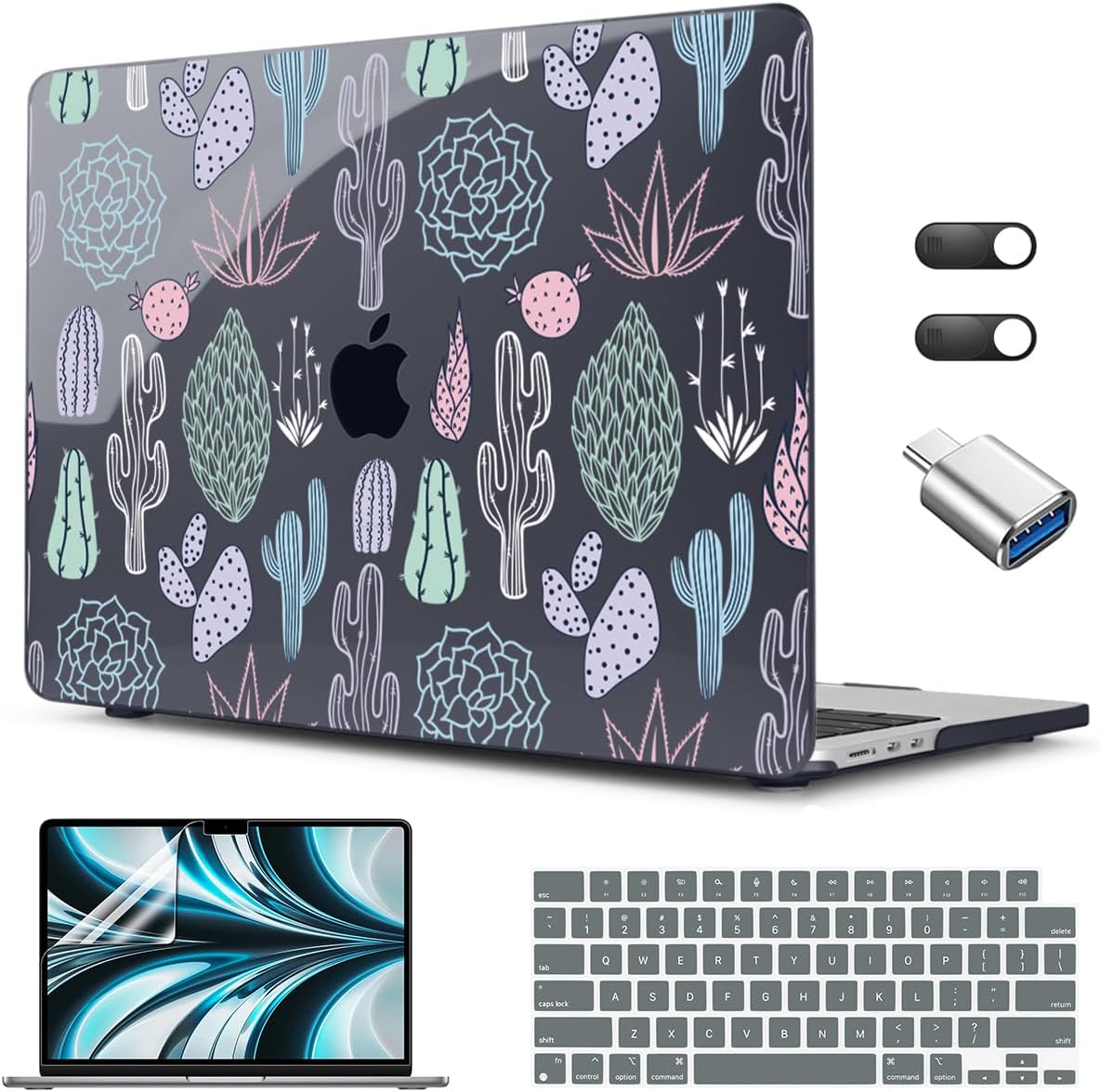 CISSOOK Laptop Hard Shell Case for MacBook Air 13.6 Inch Case 2025 2024 2022 Release Model A3240 A3113 A2681 Cute Cacti Shell with Keyboard Cover for MacBook Air 13-inch M4 M3 M2 Chip, Cactus