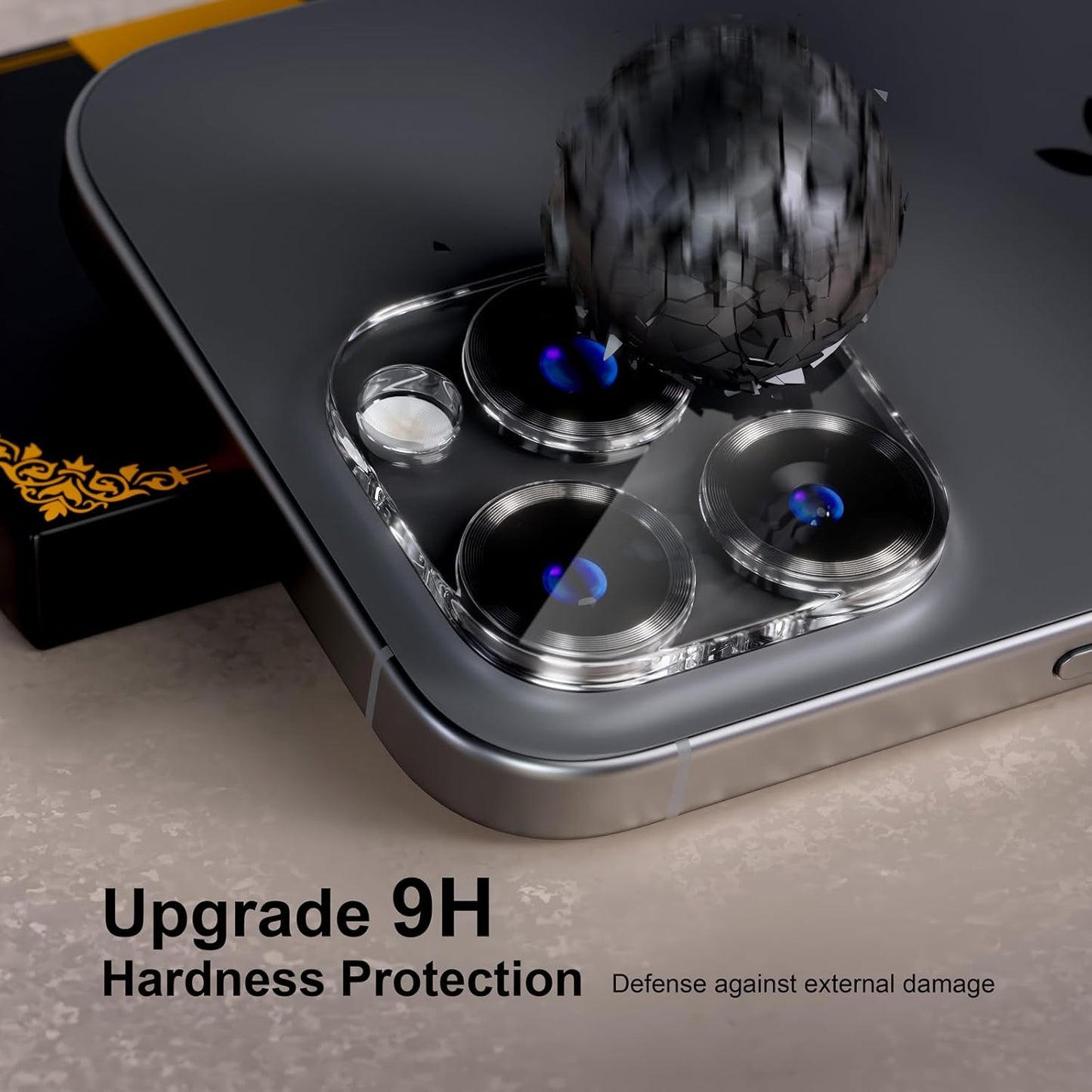 beuxece for 6 Pack iPhone 15 Pro/iPhone 15 Pro Max Camera Lens Protector [Drop Protection] [Case Friendly] [Easy Installation] 9H Tempered Glass Camera Screen Protector Cover, CD Black