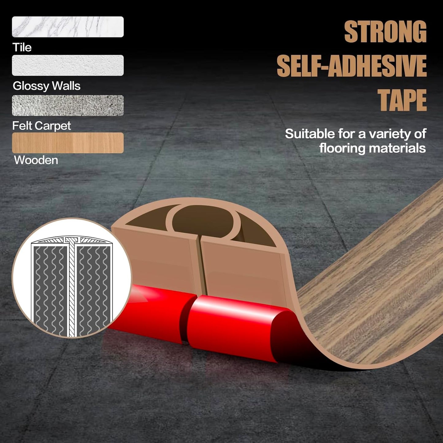 Floor Cord Cover Self Adhesive Cord Hider,3.3FT Cable Management, Extension Strip Protector for Wires, Prevent Cable Trips for Offices, Gyms, Exhibitions Cavity:0.3"(W) x0.28(H) Woodsmokedbrown