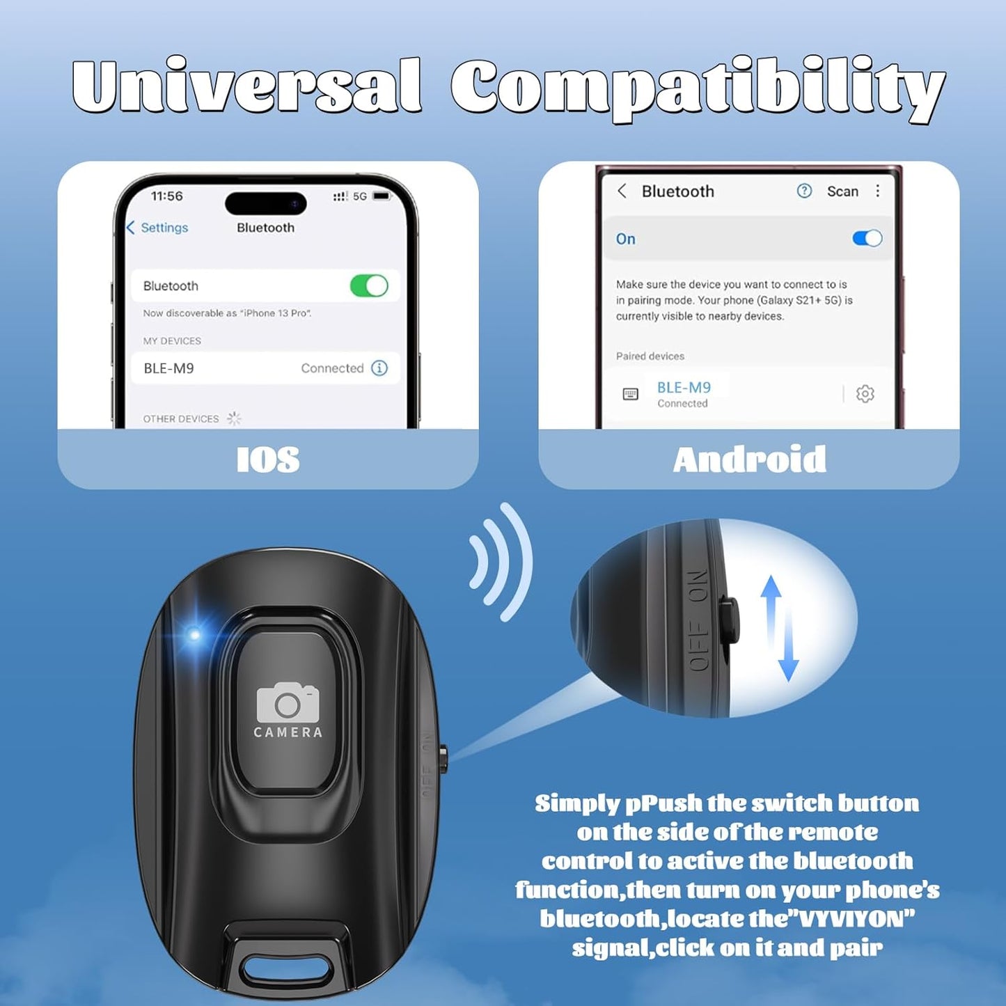 MAIRAN 2 Pack Rechargeable Wireless Camera Remote Shutter for iPhone and Android Smartphones, Bluetooth Phone Remote Control,Selfie Button for Photos and Videos Charging Cable and Wrist Strap Included