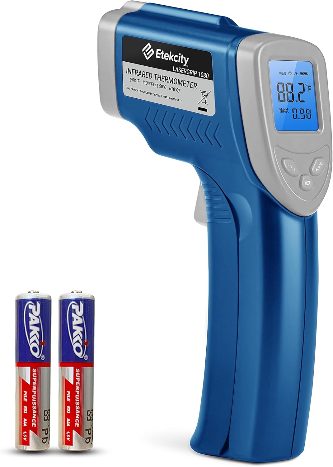 Etekcity Infrared Thermometer 1080, Heat Temperature Temp Gun for Cooking, Laser IR Surface Tool for Pizza Oven, Meat, Griddle, Grill, HVAC, Engine, Accessories, -58°F to 1130°F, Blue