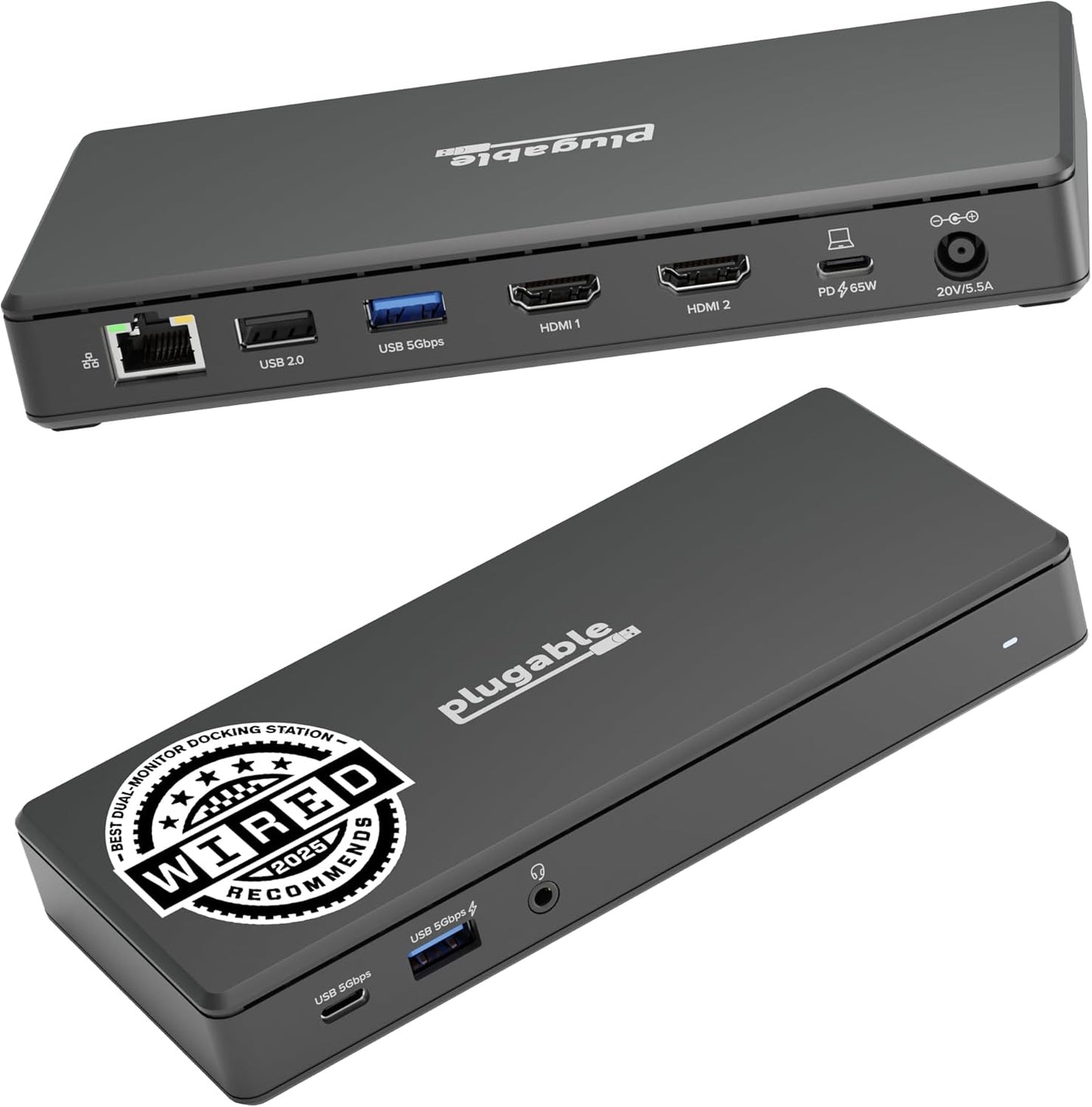 Plugable USB-C Docking Station Dual 4K 60Hz HDMI, 65W Charging, Gigabit Ethernet, 1x USB-C 5Gbps, 3X USB-A, Audio, Windows/ChromeOS, USB-C/USB4/Thunderbolt, Driverless (UD-MSTH2)