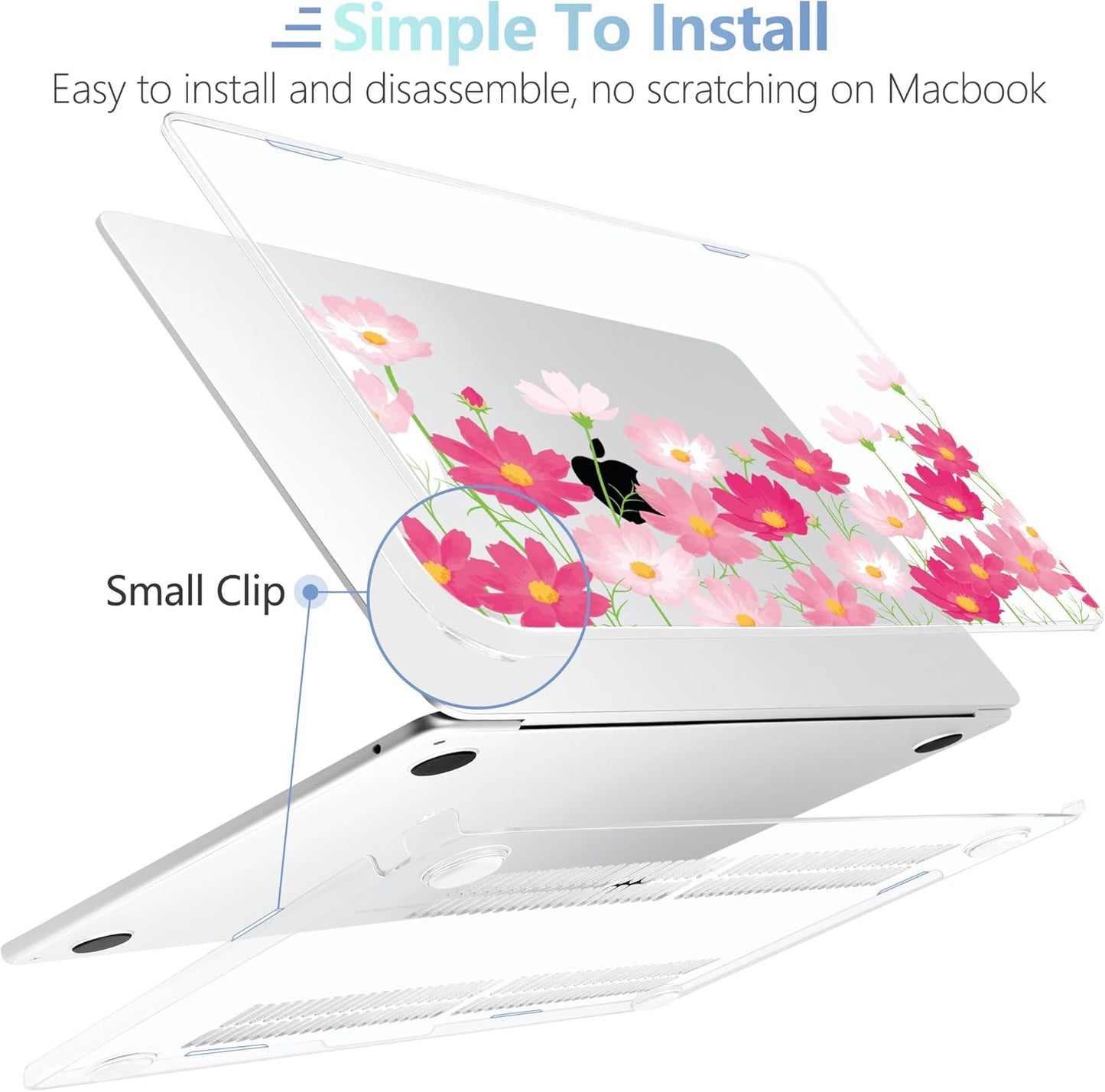 MEEgoodo for M4/M3/M2 MacBook Air 15.3 inch Case 2025 2024 2023, Case Fit Model (A3241/A3114/A2941) for MacBook Air 15 inch, Laptop Hard Shell with Keyboard Cover, Bright Pink Flowers