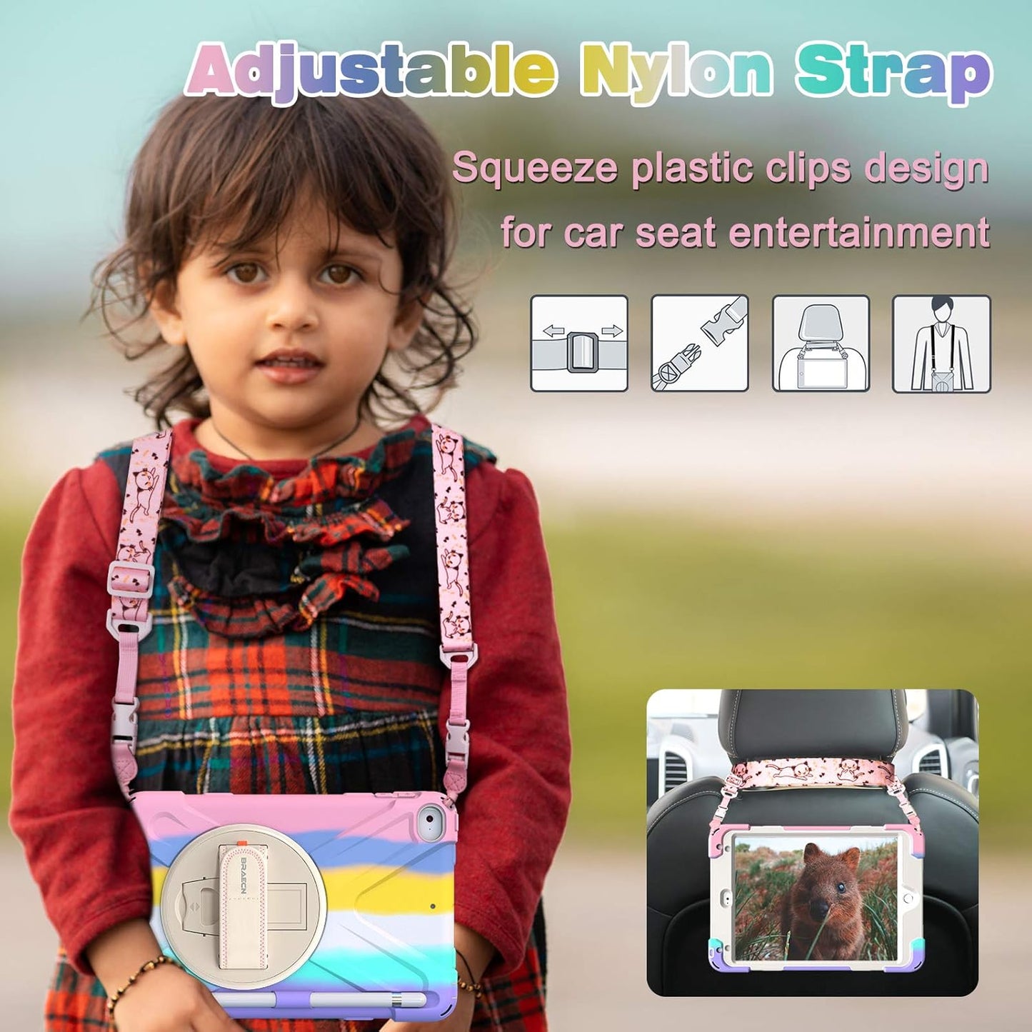 BRAECN iPad mini 5 Case,iPad mini 4 Case, Heavy Duty Shockproof Protective Rugged Case with Pencil Holder,Hand Strap,Kickstand, Shoulder Strap for iPad mini 5th/4th Generation 7.9 Inch for Kids