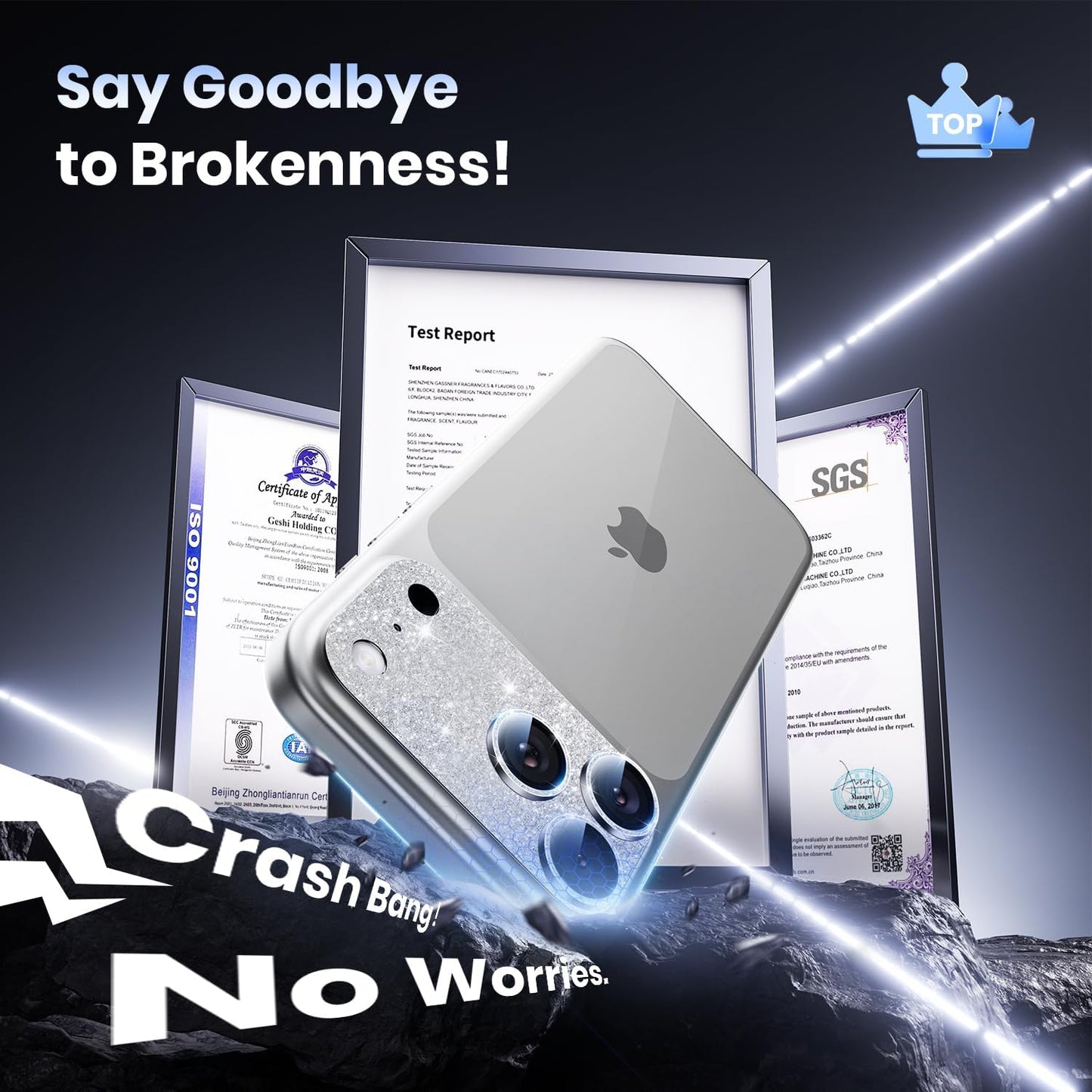 Hoerrye for iPhone 17 Pro Camera Lens Protector - [12FT Shatterproof Military Grade] [Strong Adsorption] Metal Top 9H+ Tempered Glass Camera Screen Full Cover Case Friendly,Glitter Silver