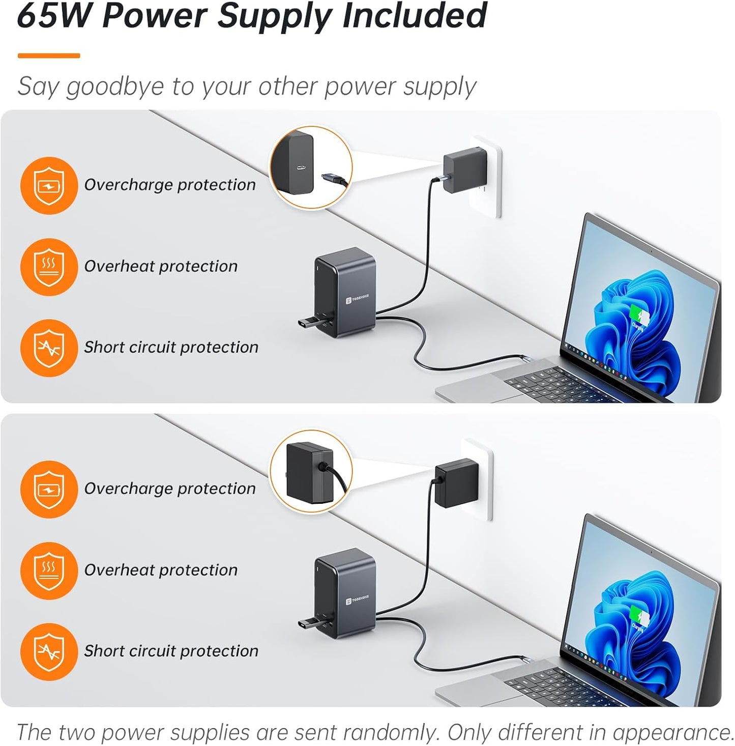 TobenONE USB C Laptop Docking Station Dual Monitor, 15-in-1 USB C Dock with Dual HDMI, 65W Power Supply, VGA, 4xUSB 3.0, 2xUSB 2.0, SD/TF, Ethernet and Audio/Mic for Lenovo, HP, Dell, Surface