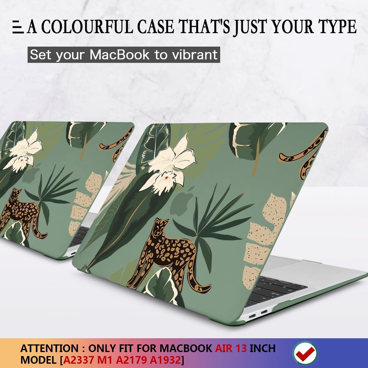 CISSOOK Compatible with MacBook Air 13 inch Case 2021 2020 2019 2018 Release Model M1 A2337 A2179 A1932, Midnight Green Hard Case Leopard Cover for MacBook Air 13 inch with Touch ID - Panther Leopard