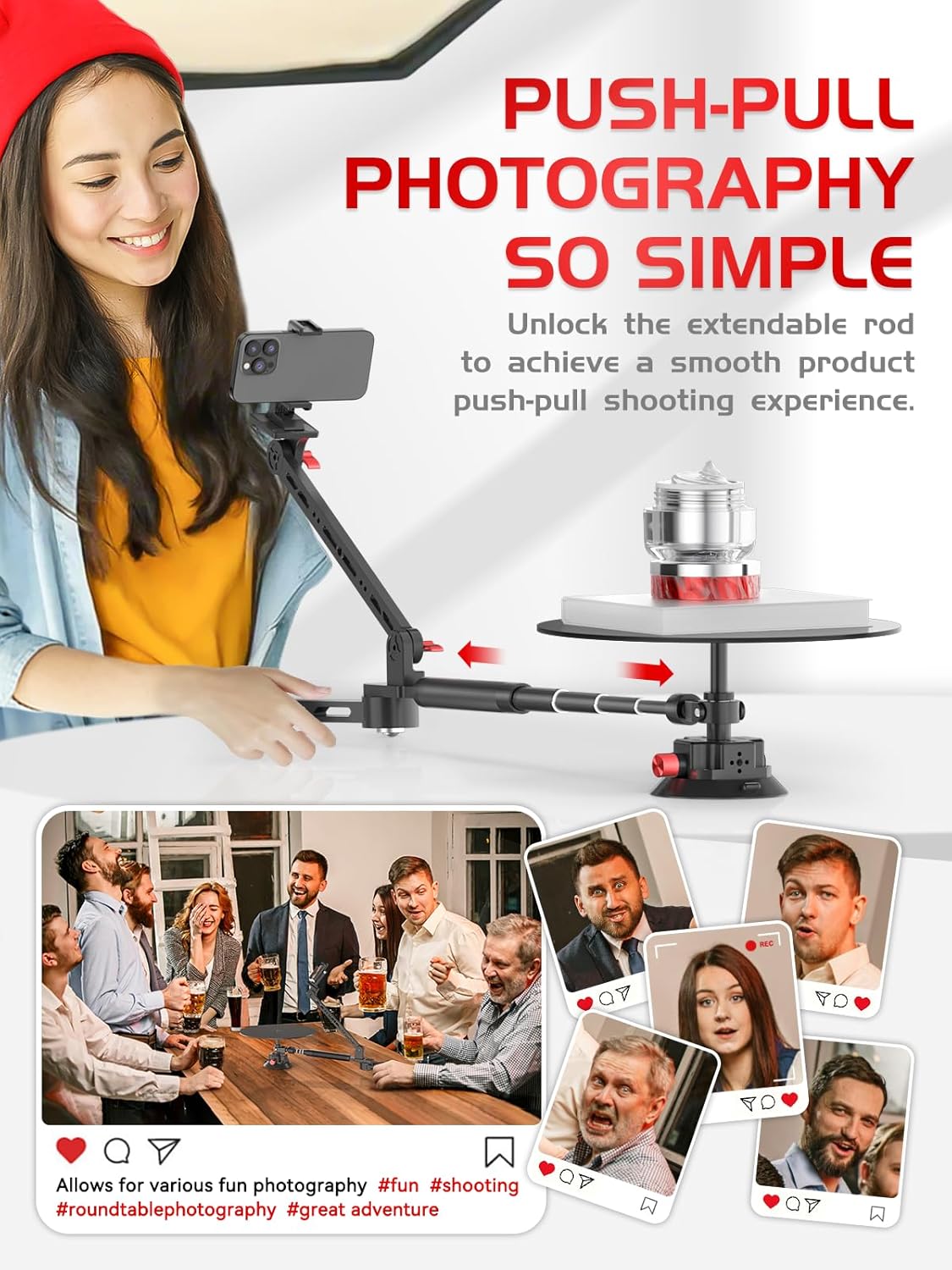 360° Spinning Camera rig, 360 Degree Spinner with 43.3in Extension Poles Professional Photography Turntable Rotating Camera Slider 360° Rotating Shooting Suction Cup Base with Multiple Interfaces