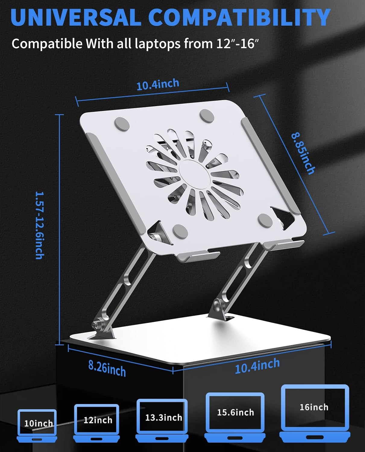 SOUNDANCE Laptop Cooling Pad with Upgrade Low-Noise Fan and 3.0 USB Hubs, Ventilated Laptop Cooler Prevent Overheating, Adjustable Ergonomic Laptop Stand Support Up to 16” Gaming Notebook Computer