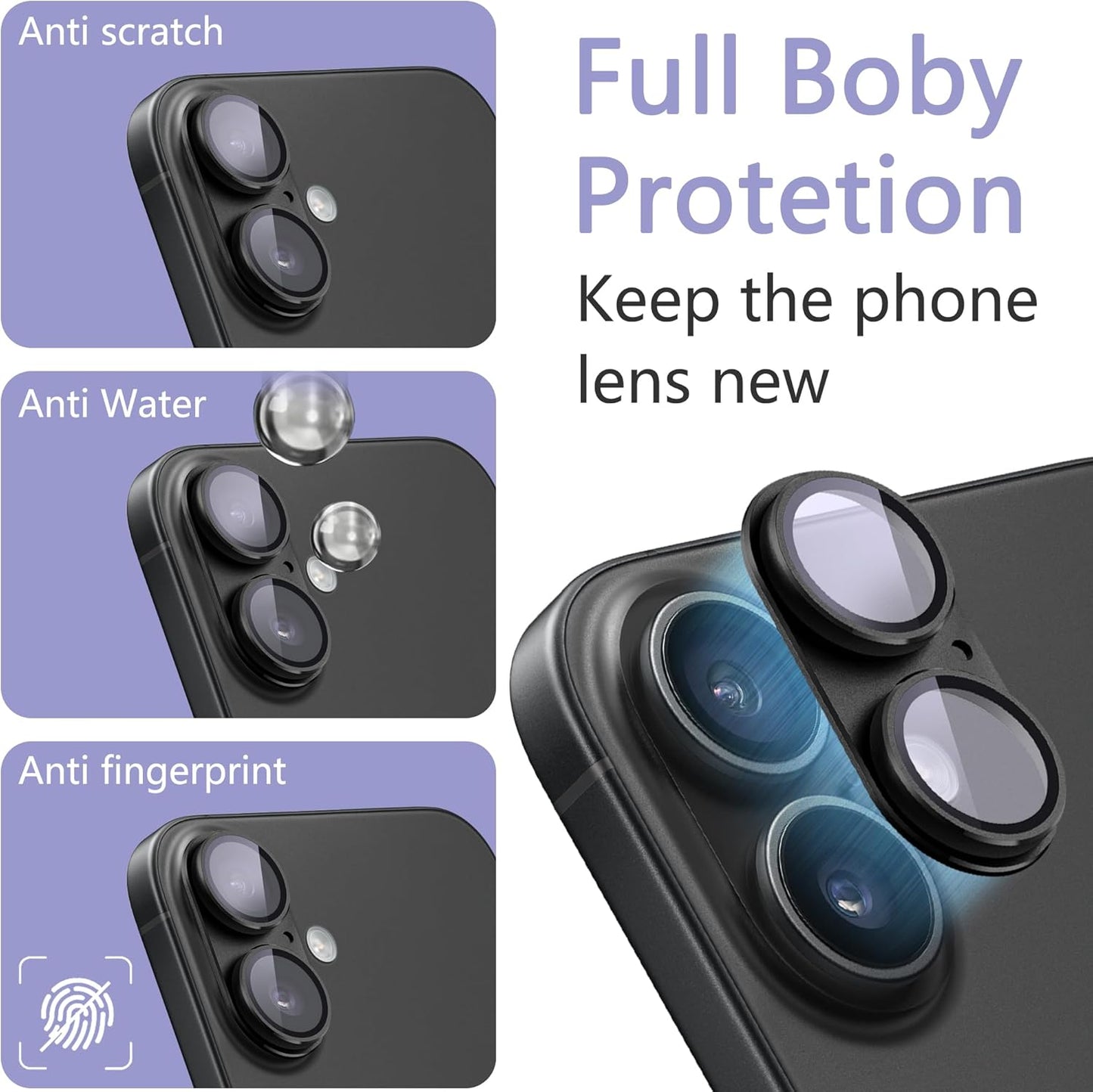 2 Pack Camera Lens Protector for iPhone 16 / iPhone 16 Plus,[Not Easy to Breakn ] AR Tempered Glass Strong Adsorption Metal Camera Cover Screen-Darkcyan