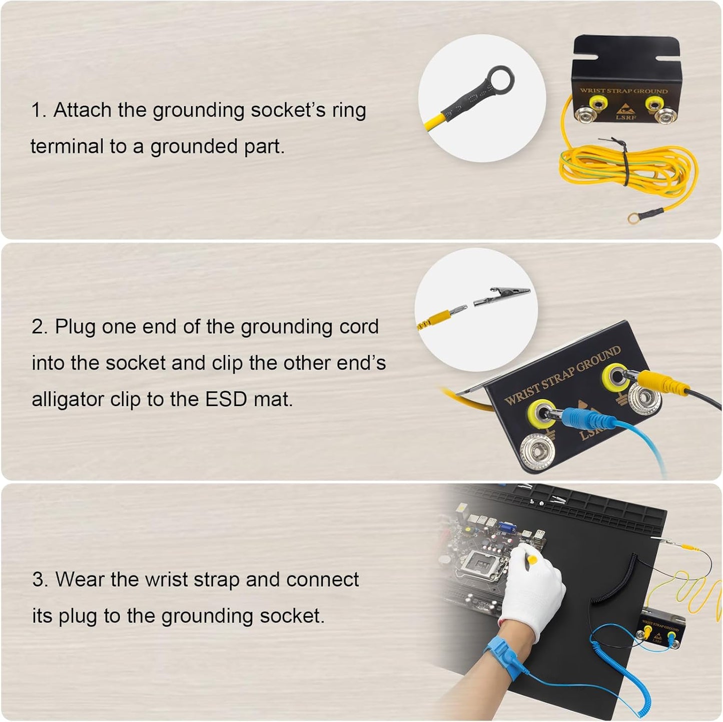 Anti Static Soldering Mat, Extra Large 27.6" x 15.7" Heat Resistant 932°F Large Silicone ESD Safe Work Mat with Grounding Accessories and Anti Static Wrist Strap (Black)