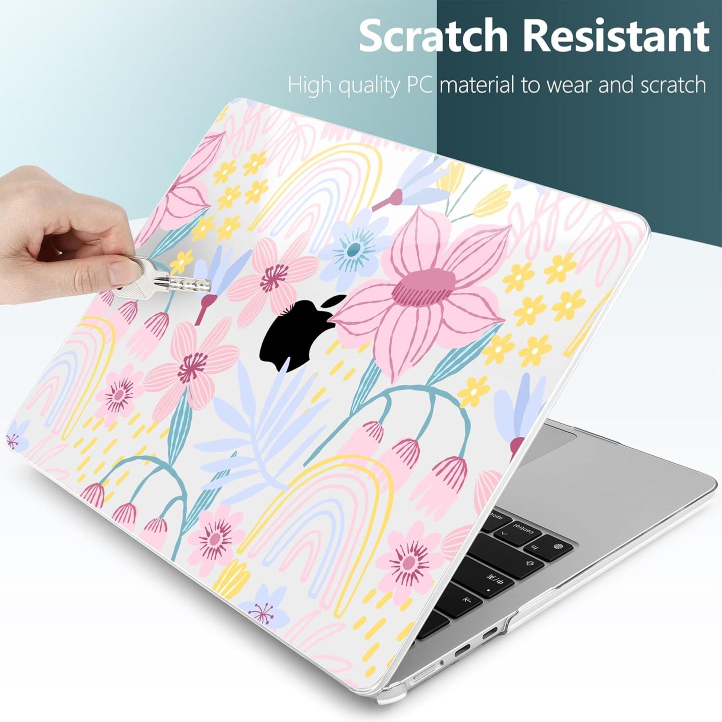 TWOLSKOO Compatible with M4 MacBook Air 15 inch Case 2025-2023 Released Model M4 A3241 M3 A3114 M2 A2941, Plastic Hard Shell & Screen Protector & Keyboard Cover & Type C Adapter, Floral Spring