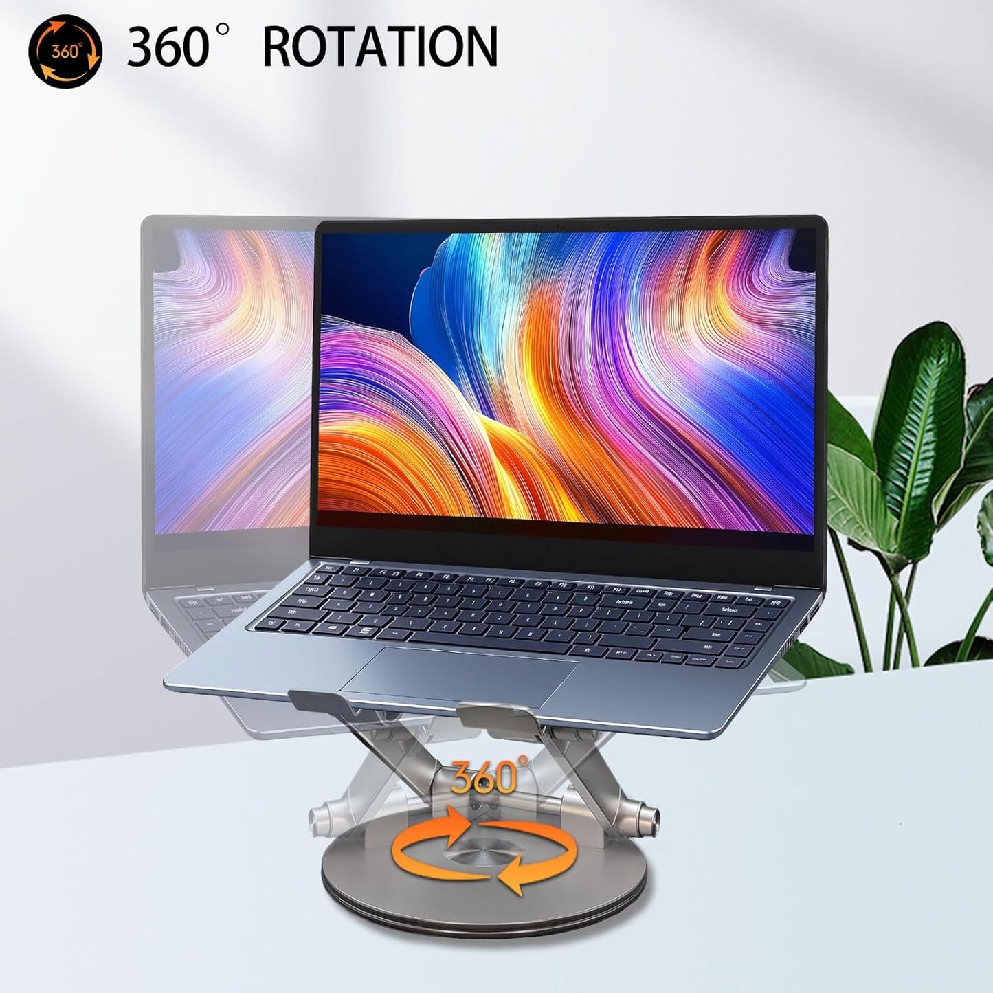 Laptop Stand for Desk, Adjustable Computer Stand with 360° Rotating Base, Ergonomic Laptop Riser for Collaborative Work, Foldable & Portable Laptop Stand, fits for All 10-16" Laptops