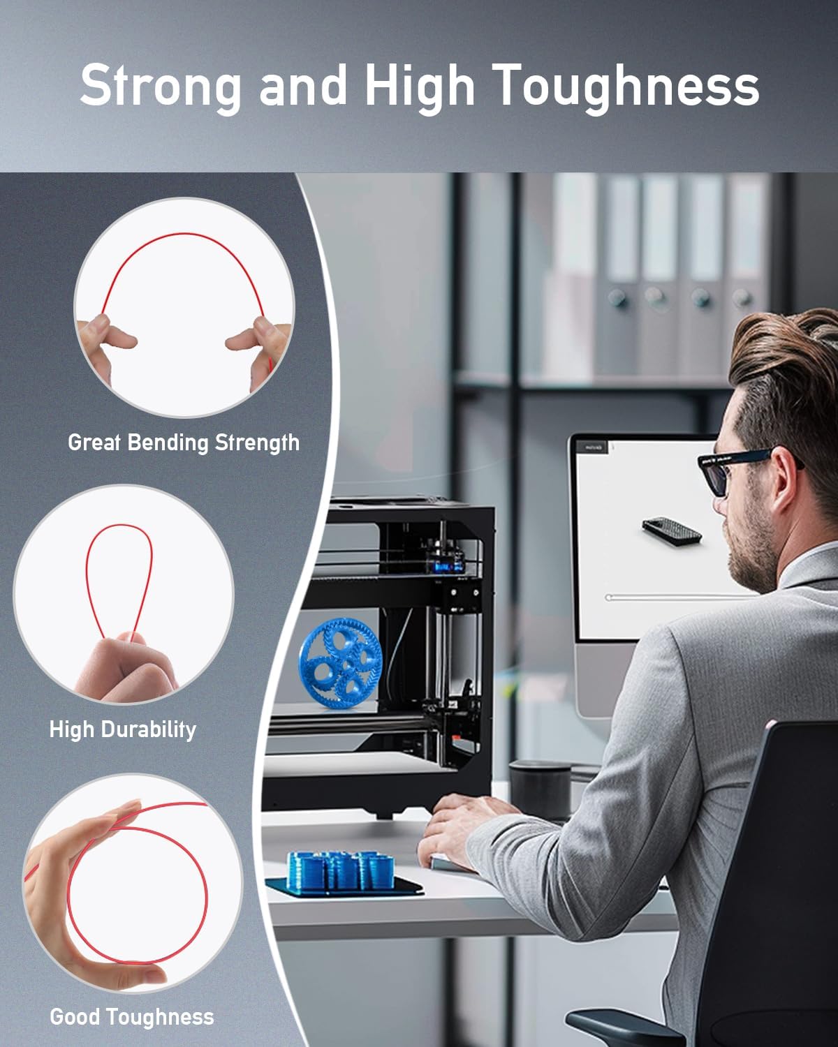 SUNLU PETG Filament 1.75mm Bundle, Less Stringing and Good Layer Adhesion 3D Printer Filament, Individually Vacuum Packed, 2kg in Total, 1kg per Spool, PETG 2 Pack, Grey+Grey