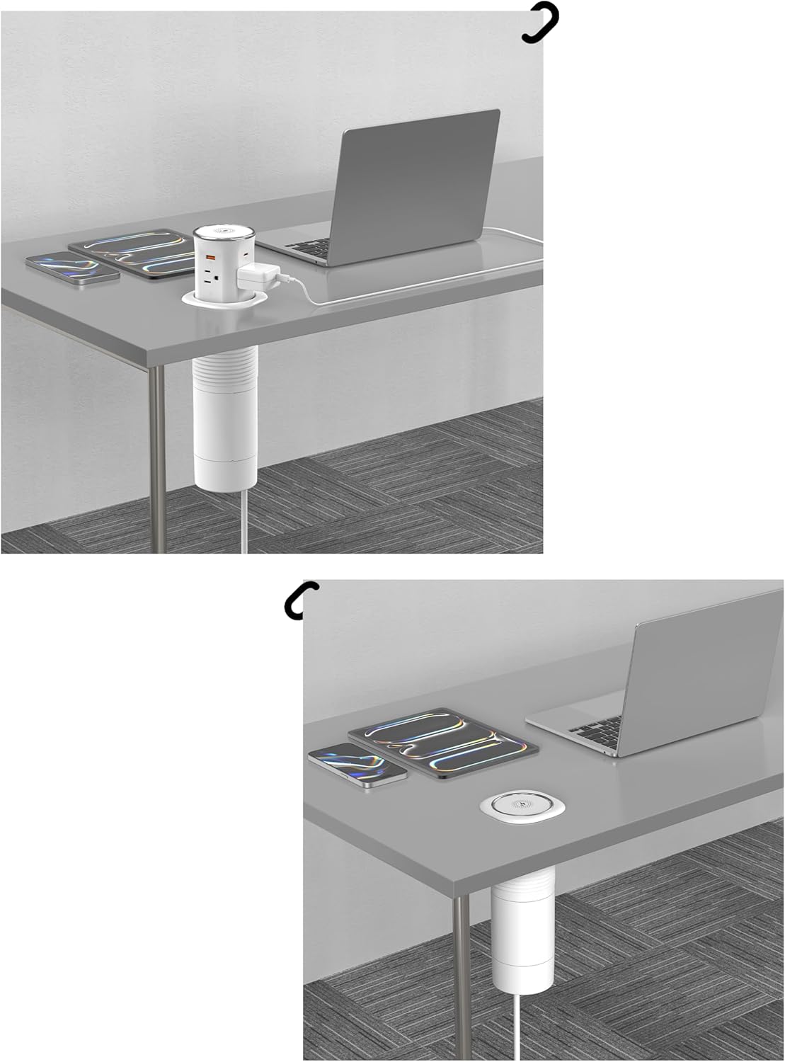 Jgstkcity Pop Up Countertop Outlet with 15W Wireless Charger,20W USB C Ports,Flush Mount Tamper Resistant,Recessed Grommet Receptacle,4 USB 4 Outlets,15A,1875W,ETL Listed,3.15in Hole,White
