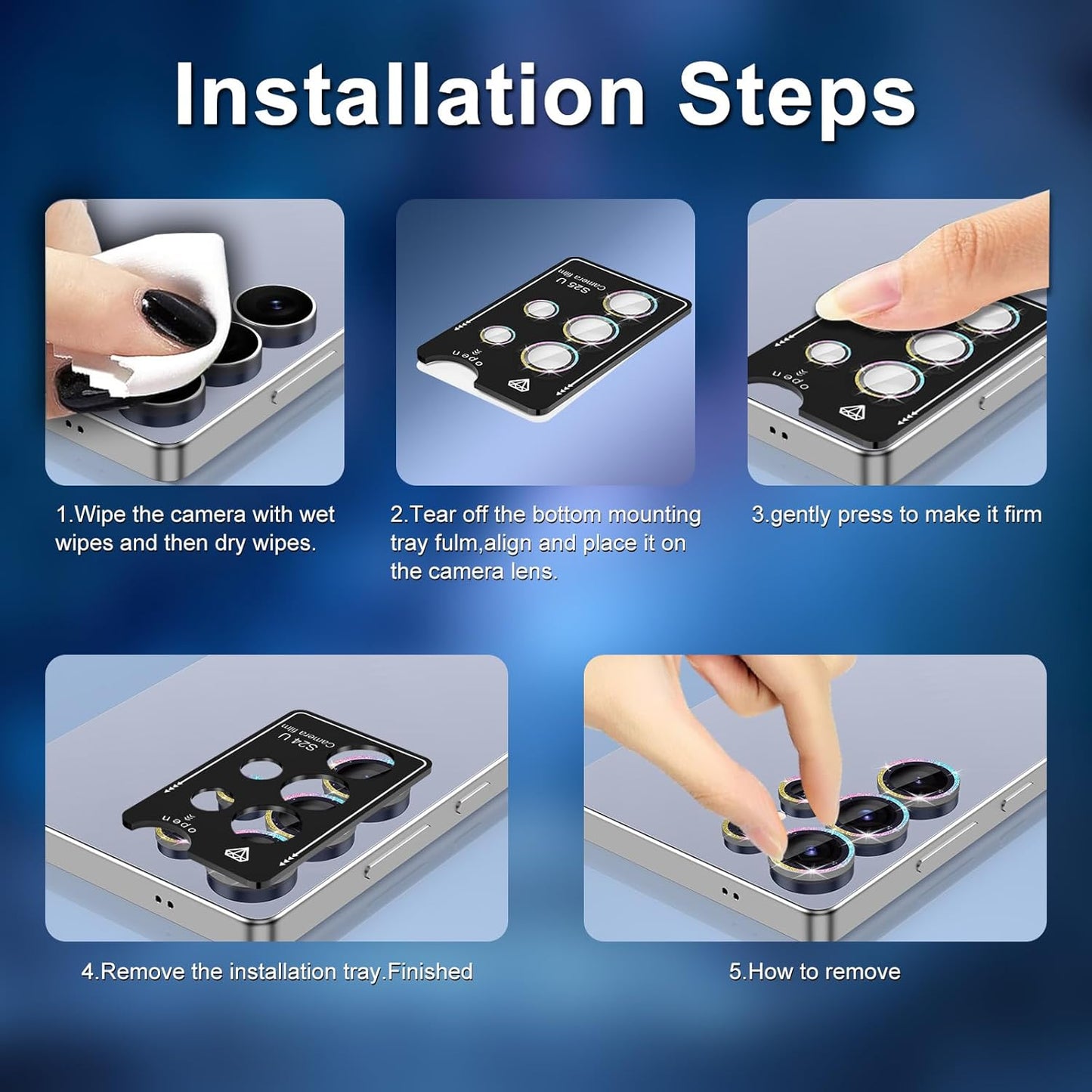 for Samsung Galaxy S25 Ultra Camera Lens Protector, Individual Metal Ring Tempered Glass Lens Cover, [Strong Adsorption] Scratch Resistant Ultra-Thin HD Clear Lens Cover, 1 Set-Purple Sparkly