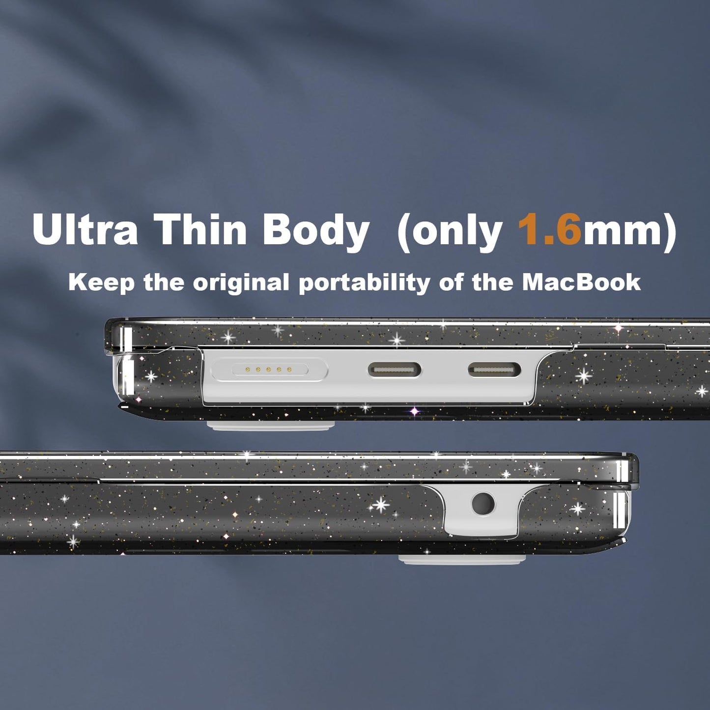 CISSOOK Black Glitter Case for MacBook Air 13.6 inch 2025 2024 2022 Release Model A3240 A3113 A2681, Sparkly Black Hard Shell Case with Keyboard Cover USB Adapter for MacBook Air 13 M2 M3 M4